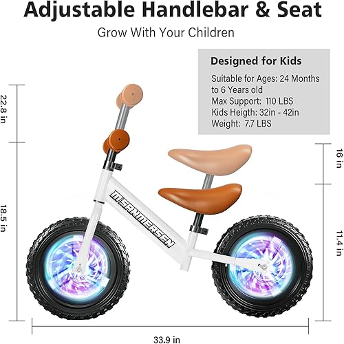 Miniatura 3 de Colorful Lighting - Bicicleta de equilibrio para niños de 2 a 3 años, bicicleta de equilibrio para edades de 24 meses a 5 años, bicicleta de