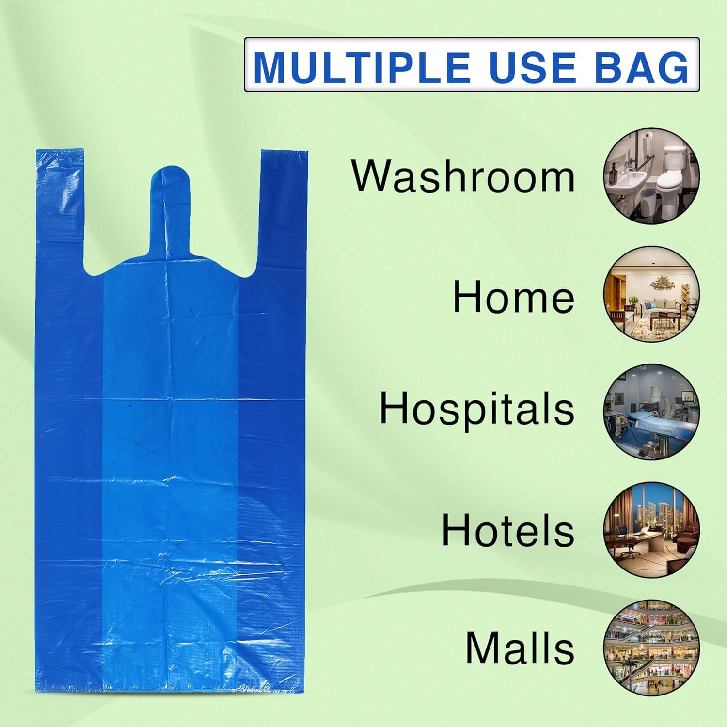 100 PCS BLUE (10X15X18 Inch) Bags, Trash Bag with Handles, T-Shirt Plastic Bags for Retail Groceries, Merchandise - Image 3