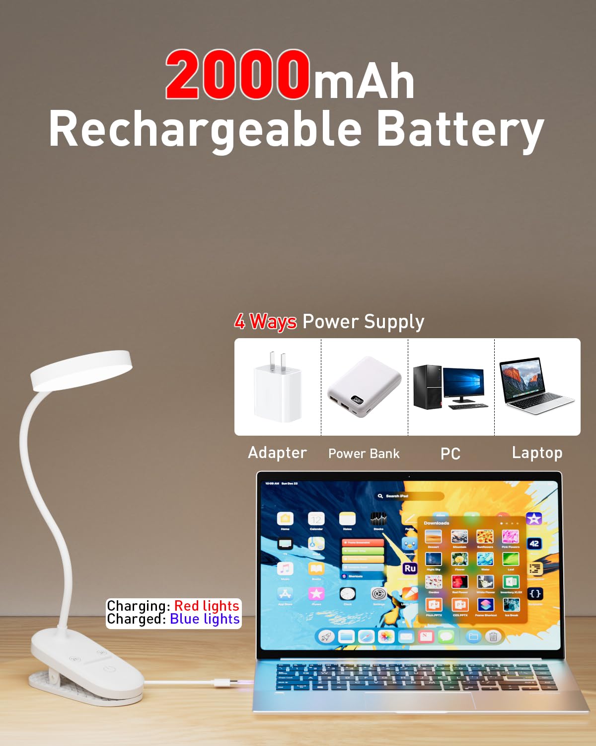 long-stars Lámpara de lectura de luz roja para dormir, luz de libro para leer en la cama con luz nocturna sin azul de 625 nm, 2 modos de color y temporizador, lámpara recargable de 2000 mAh para