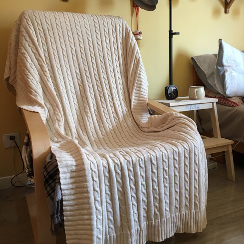 kivie 100% Coton tricotée Doux couvertures pour bébé Jeter de canapé Couverture Sofa 180 cm x 200 cm (Gris, 110_x_180_cm)