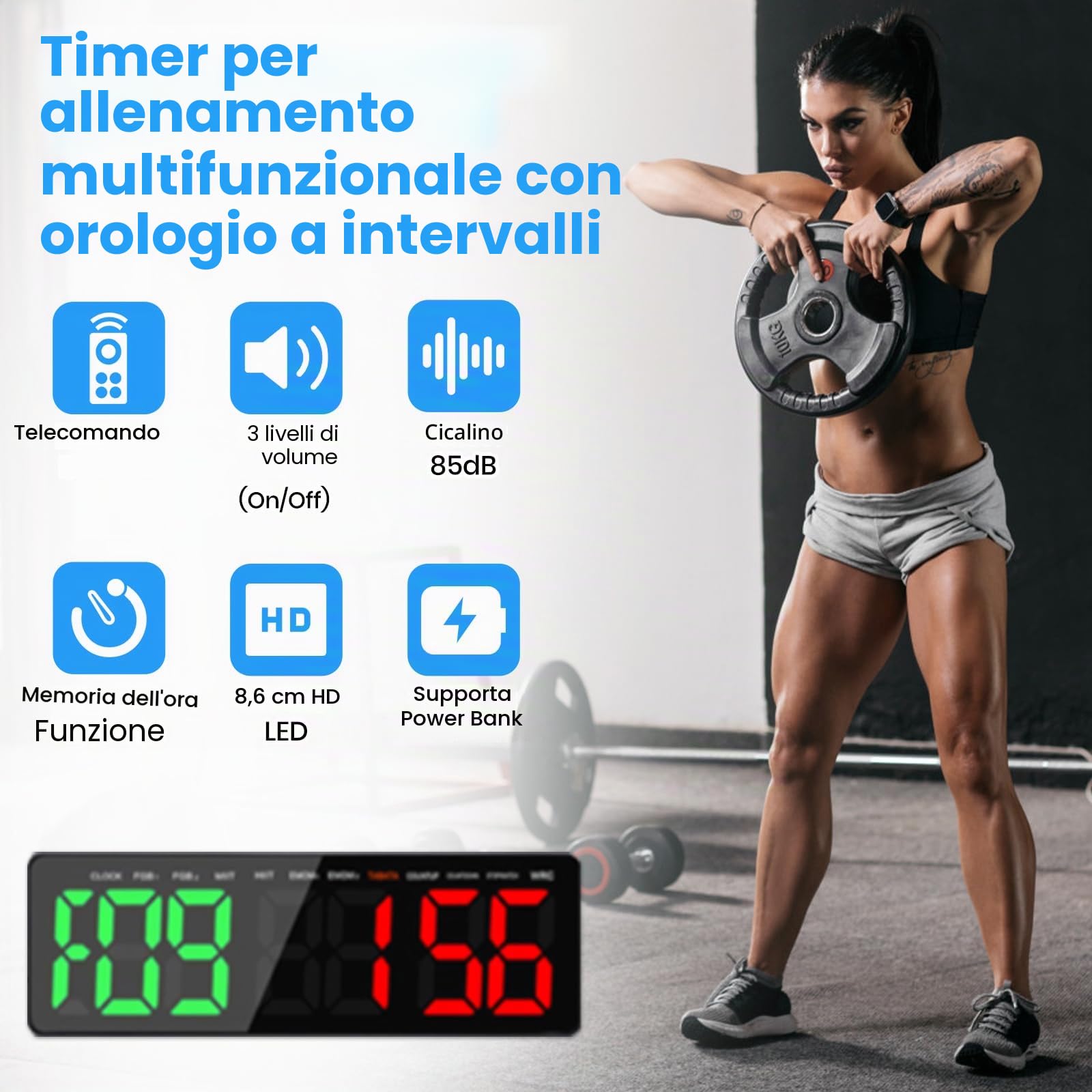 Timer da Palestra, 16.5" Grande Orologio da Parete Digitale, Gym Timer Intervallo Fitness LED con CountDown/Up Cronometro, Luminosità & Volume Regolabile, Telecomando per Casa Garage Esterno