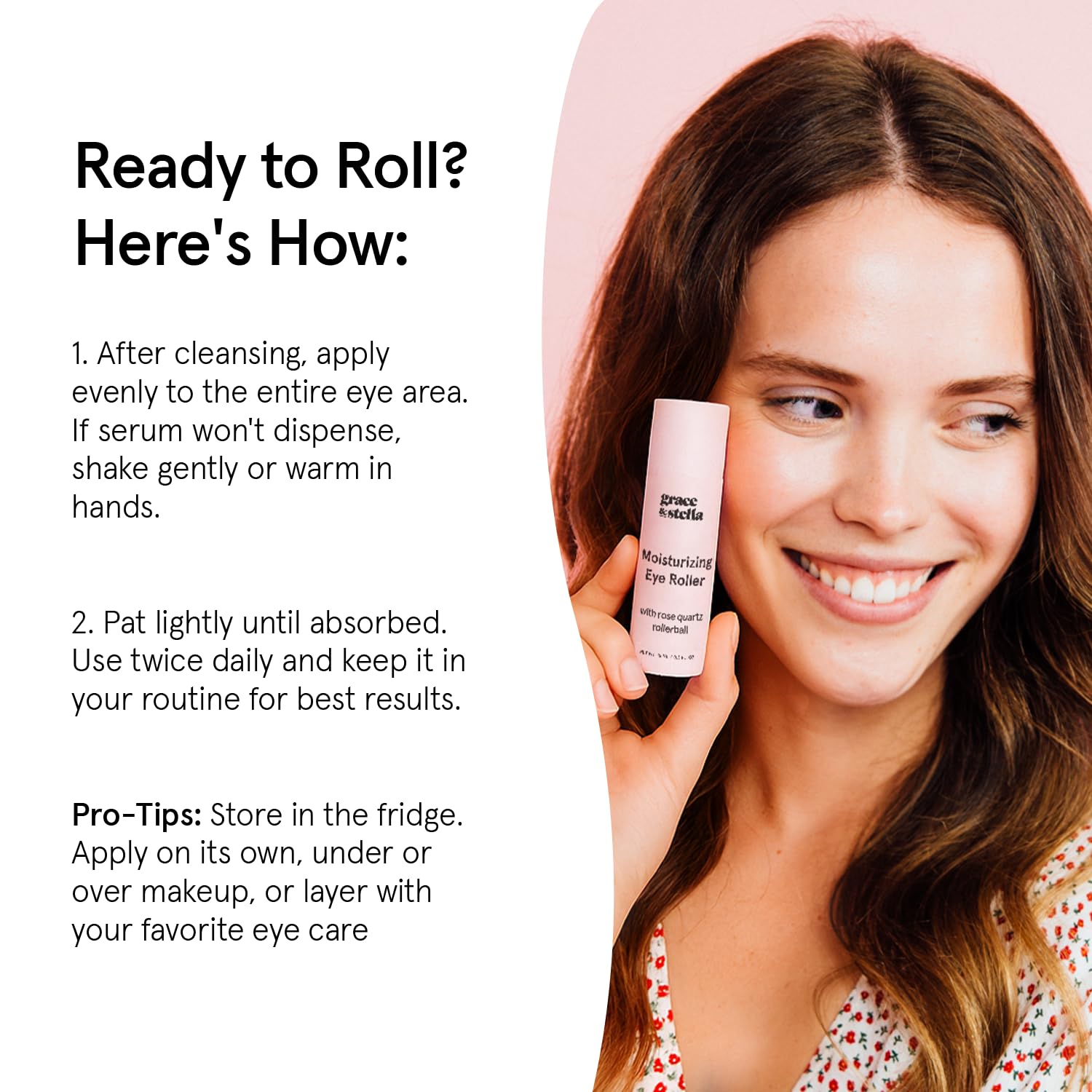 grace & stella Under Eye Serum with Rose Quartz Rollerball - Hyaluronic Acid & Caffeine Eye Serum for Dark Circles & Puffiness - Valentines Day Gifts for Her, Travel Size Toiletries (15ml / 0.51floz) - Image 8