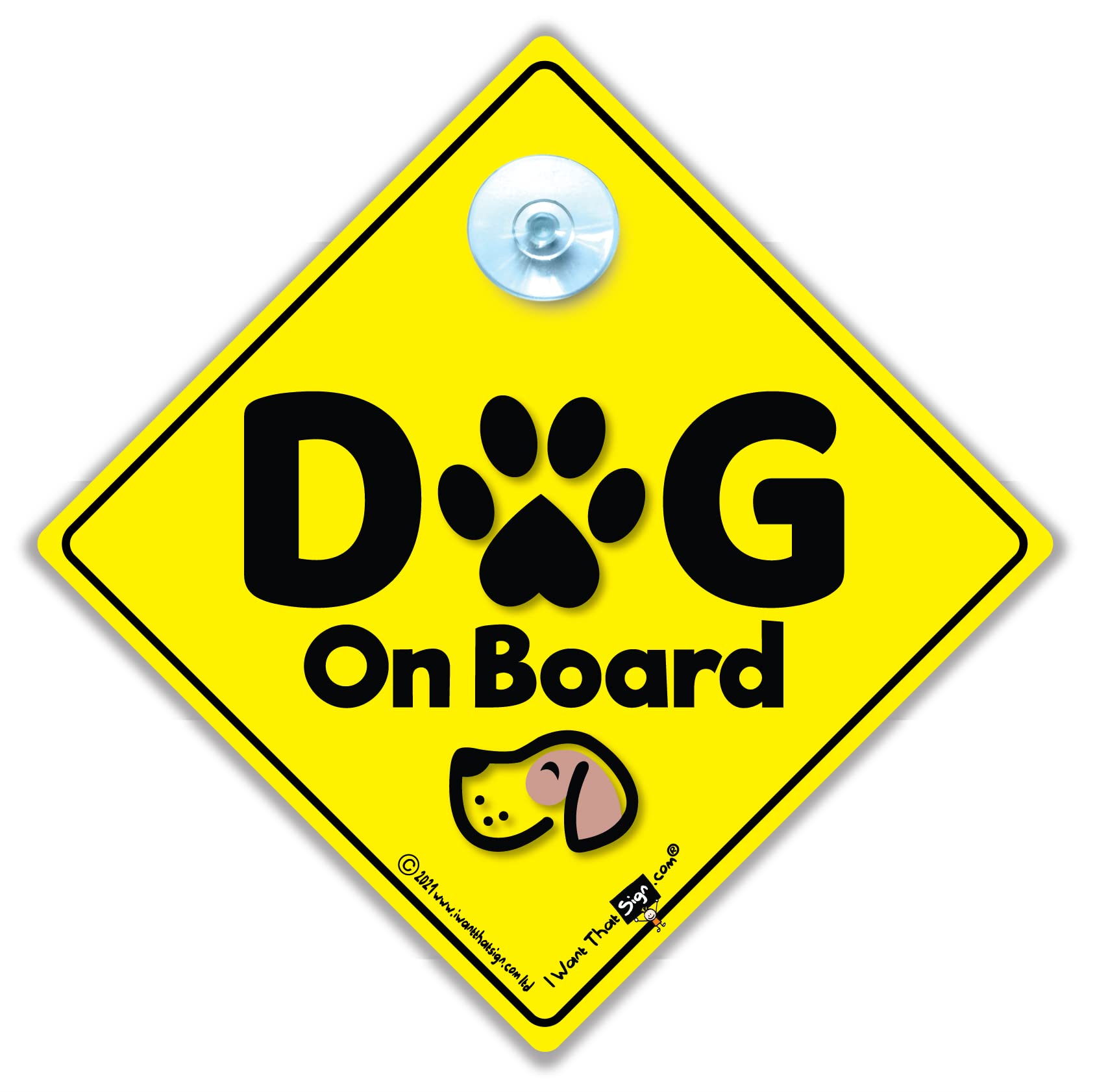 "Dog On Board" Autoschild Mit Saugnapf - Gelb/Schwarz Für Heckscheibe (14cm)