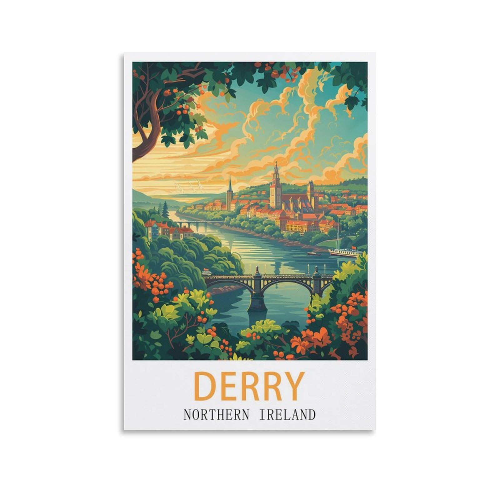 Lhjoiun Unframe-Style Derry Northern Ireland Vintage Travel Posters 08X12inch(20X30cm) Art Canvas Print For Living Room Bedroom Home Decoration Modern Art