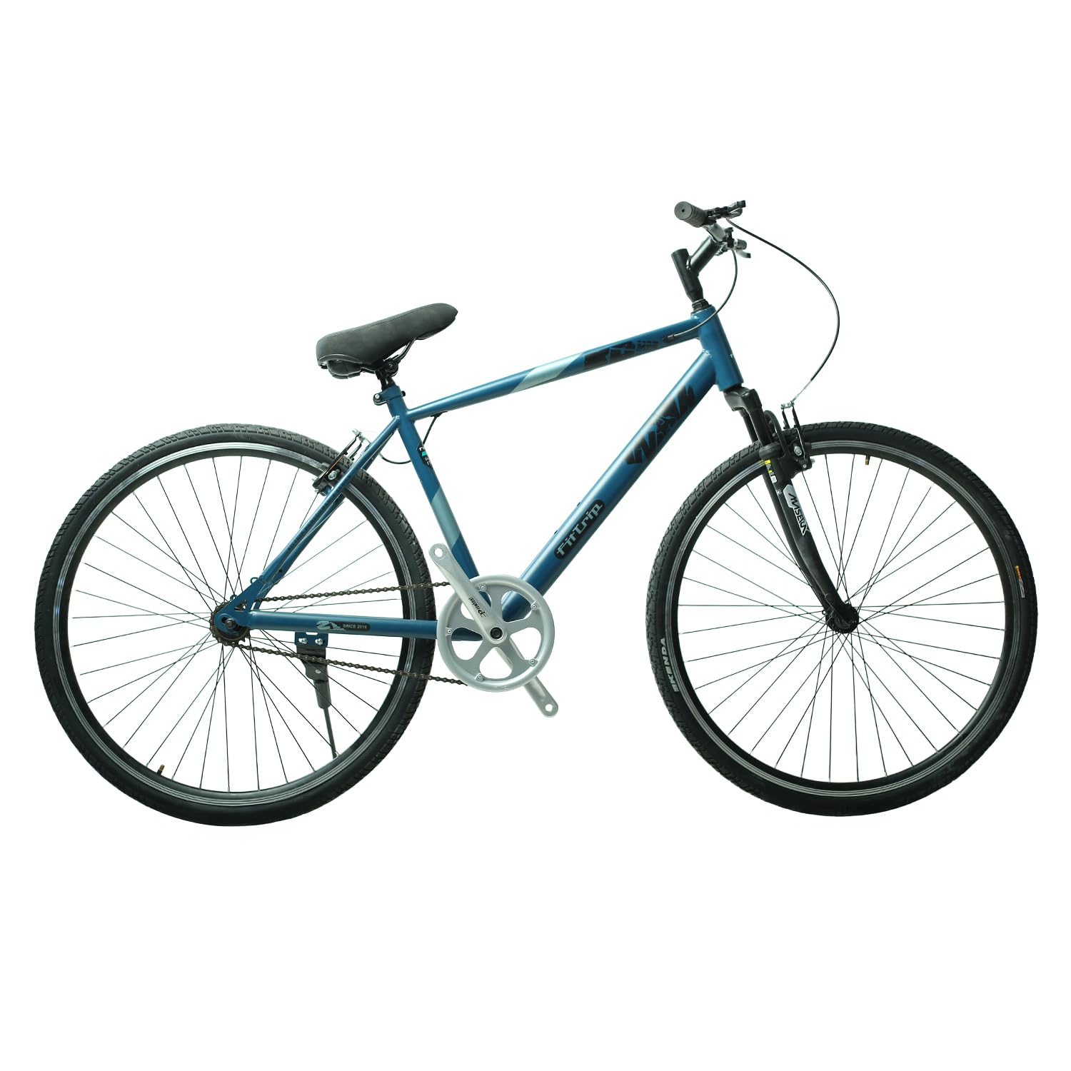 FitTrip Zoom Hybrid 700c Cycle | Hi-Ten Steel Frame | Front Suspension Fork | V-Brakes | 700x35c Tyres | Single Speed Hybrid Bike for Men & Women | City, Fitness & Commute, Royal Blue-image-16