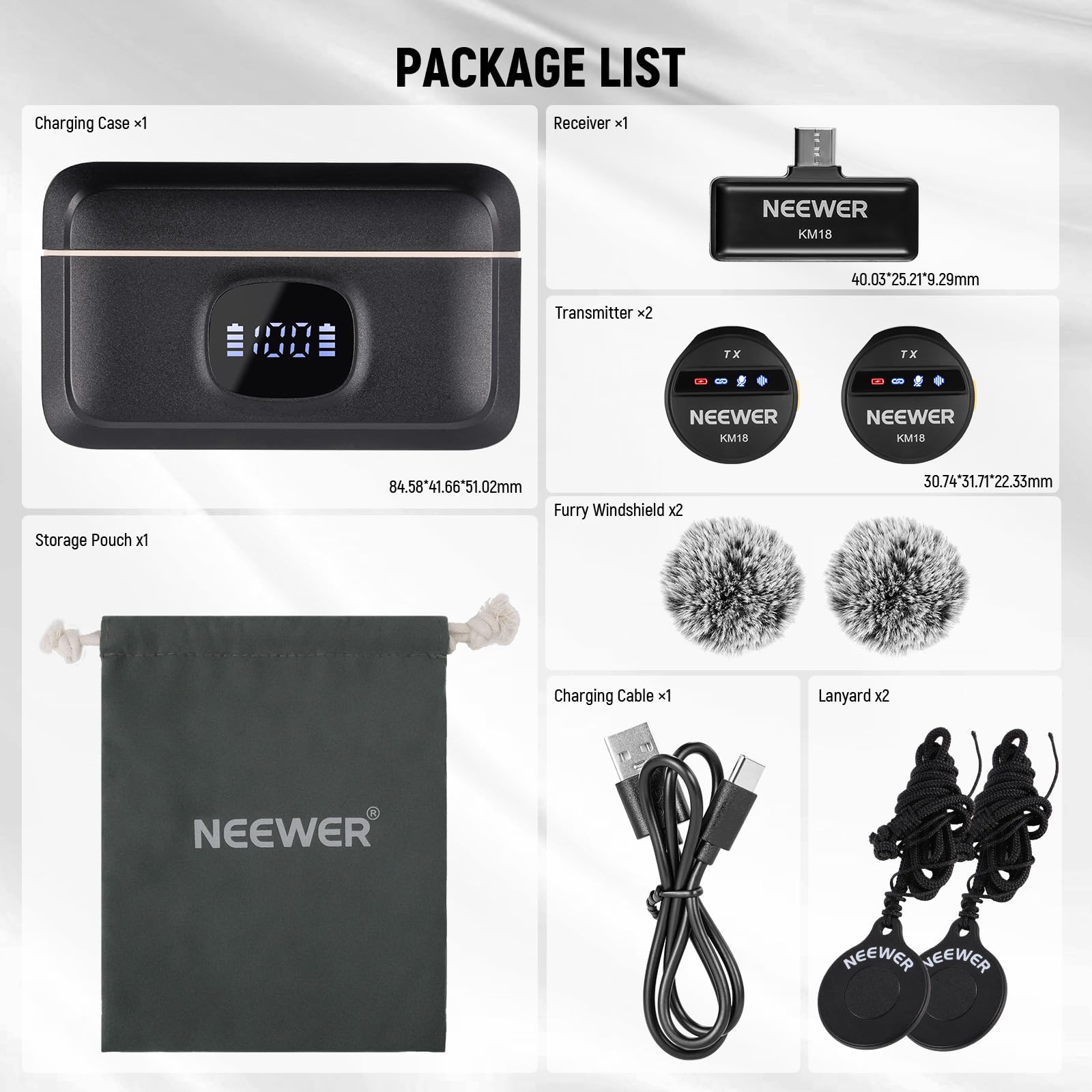 NEEWER Micrófono Lavalier Inalámbrico para USB C con Estuche Carga,Compatible con iPhone/Android/PC/Laptop,Mini Micrófono Solapa 48KHz/24Bit,Cancelar Ruido Batería 24H para Grabación Vlog Vivo, KM18