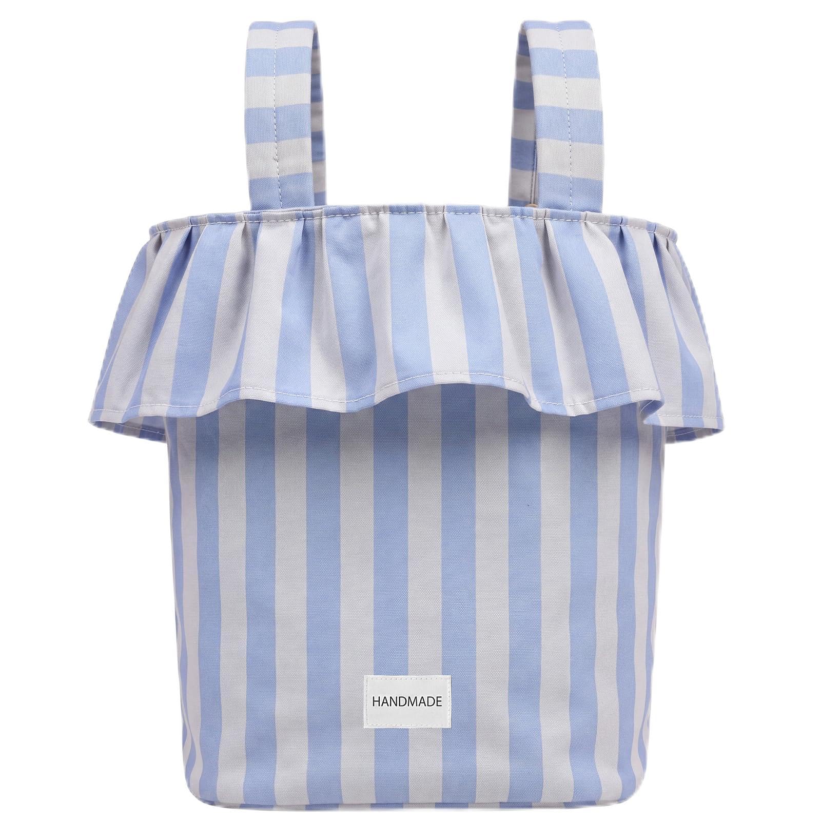 Abbylike Ruffle Stroller Bag with Removable Handles, Cotton Stroller Organizer with Waterproof Lined for Moms Baby Travel(Ruffles Style,15.5 x 9.5 Inch,Light Blue)