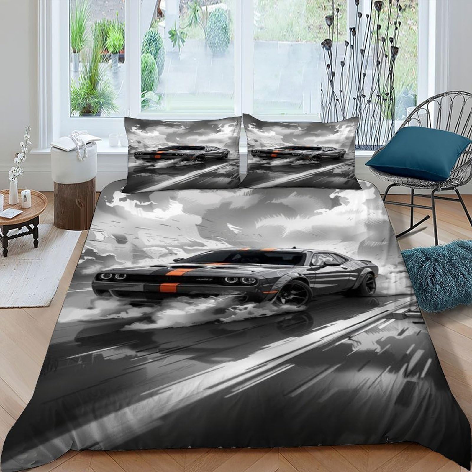 Housse de couette voiture de sport 220x240 adulte lit 3 pièces microfibre