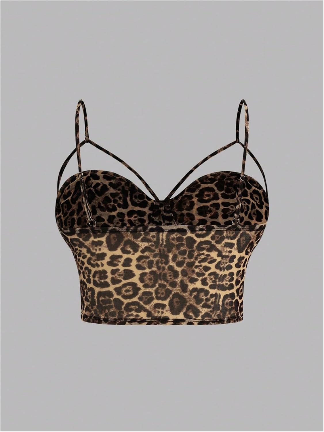 OYOANGLE Women's Plus Size Cheetah Print Corset Tops Cut Out Underwire Sheer Cami Crop Top Brown 3X-Large Plus - Image 5