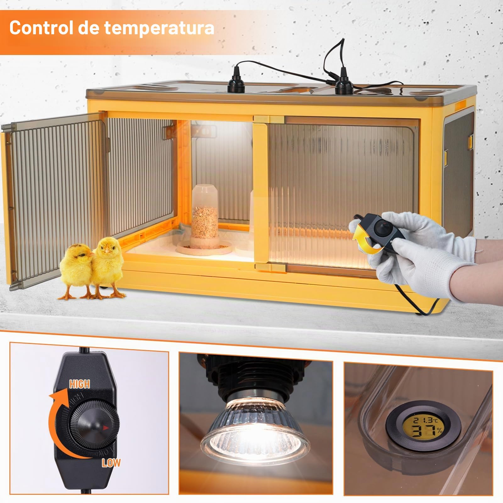 Calentadores Para Gllineros, Criadora De Pollitos, Caja Plegable Con 4 Lámpara De Calor De 50w, Comedero Y Bebedero Automático, Jaula De Cría Para Gatos Y Perros Domésticos (XL)