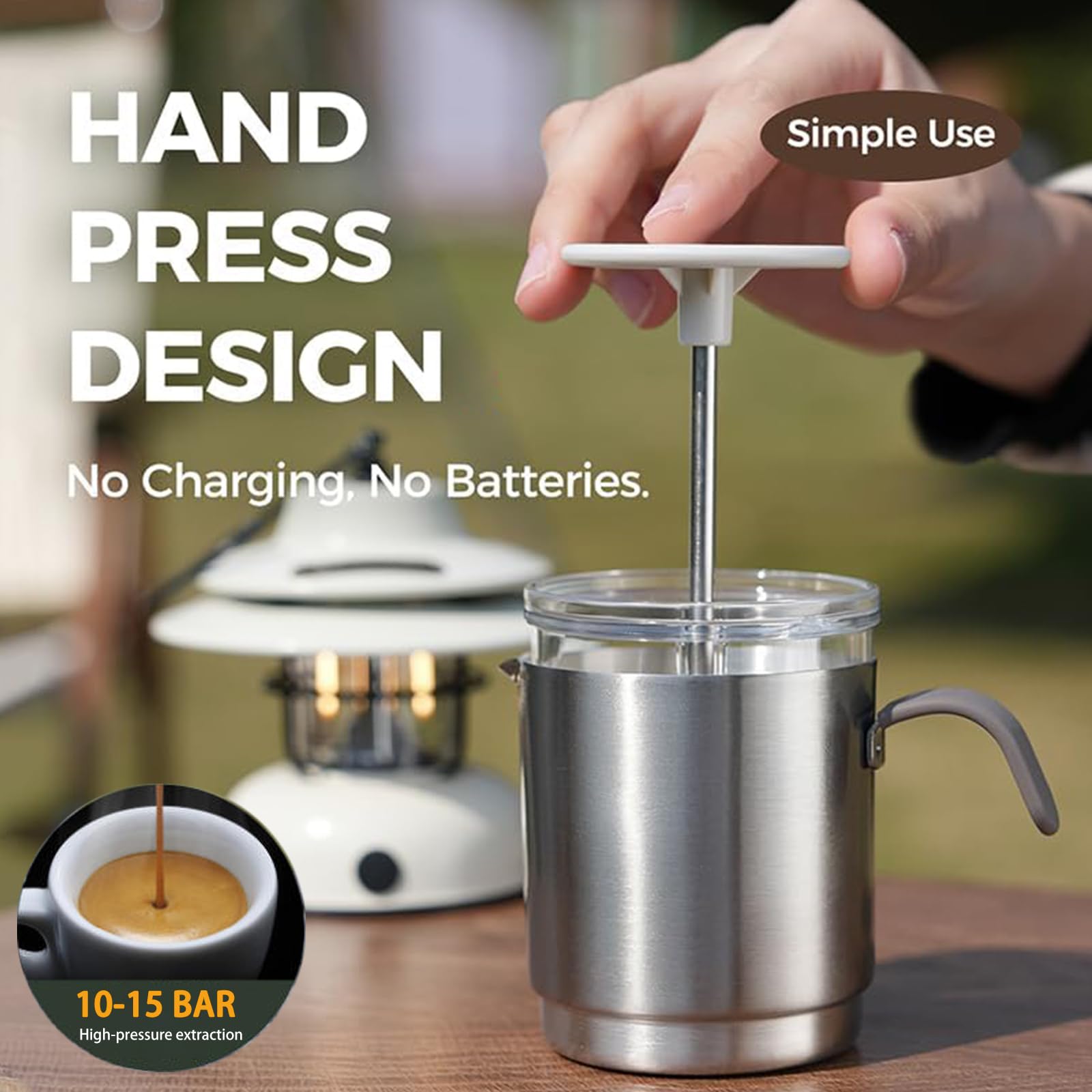 Máquina de café expreso portátil,Cafetera Portátil Cápsula de Espresso 3 en 1, Operación Manual, Mini Cafetera de 10-15 Bares, Máquina Café pequeña para Viajes, Camping