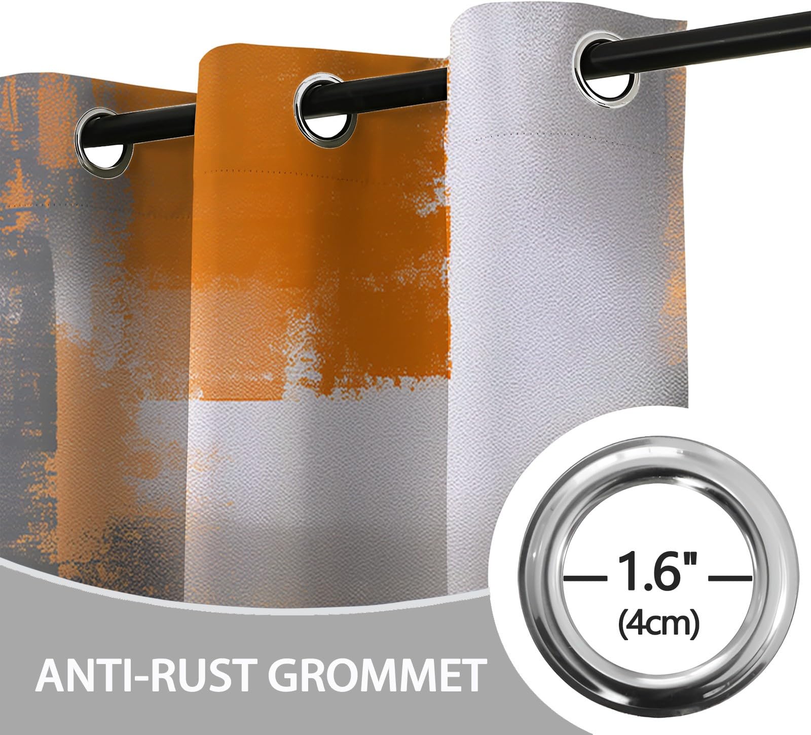 Verdunklungsvorhänge Gardinen mit Ösen Blickdichte Vorhänge Lärmschutzvorhang für Kinderzimmer Thermo Gardinen mit Farbblock Grau Orange Malerei Muster, 230 x 117 cm (HxB), Abstraktes Design 2er Set