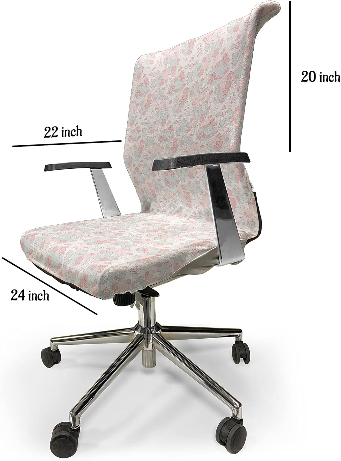 Ambesonne Cartoon Office Chair Cover, Styled Cats Bats and Skulls Japanese Inspired Kawaii Design, Stretchable Decorative Universal Size High Back Printed Slipcover, Light Pink
