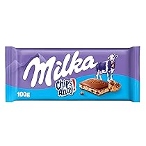 Milka, Chips Ahoy, Tavoletta di Cioccolato al Latte Ripieno di Biscotti Chips Ahoy, Latte 100% Alpino, Cacao Sostenibile, 100g