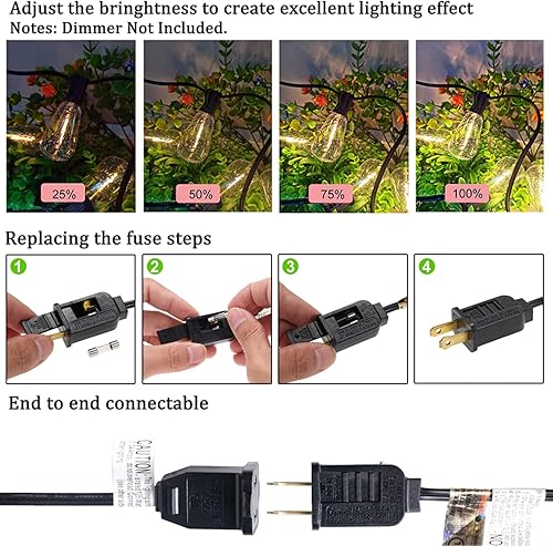 Miniatura 6 de ST40 - Tira de luces LED para exteriores de 20 pies con 22 bombillas Edison inastillables, base de tornillo C9E17, luces impermeables de grado
