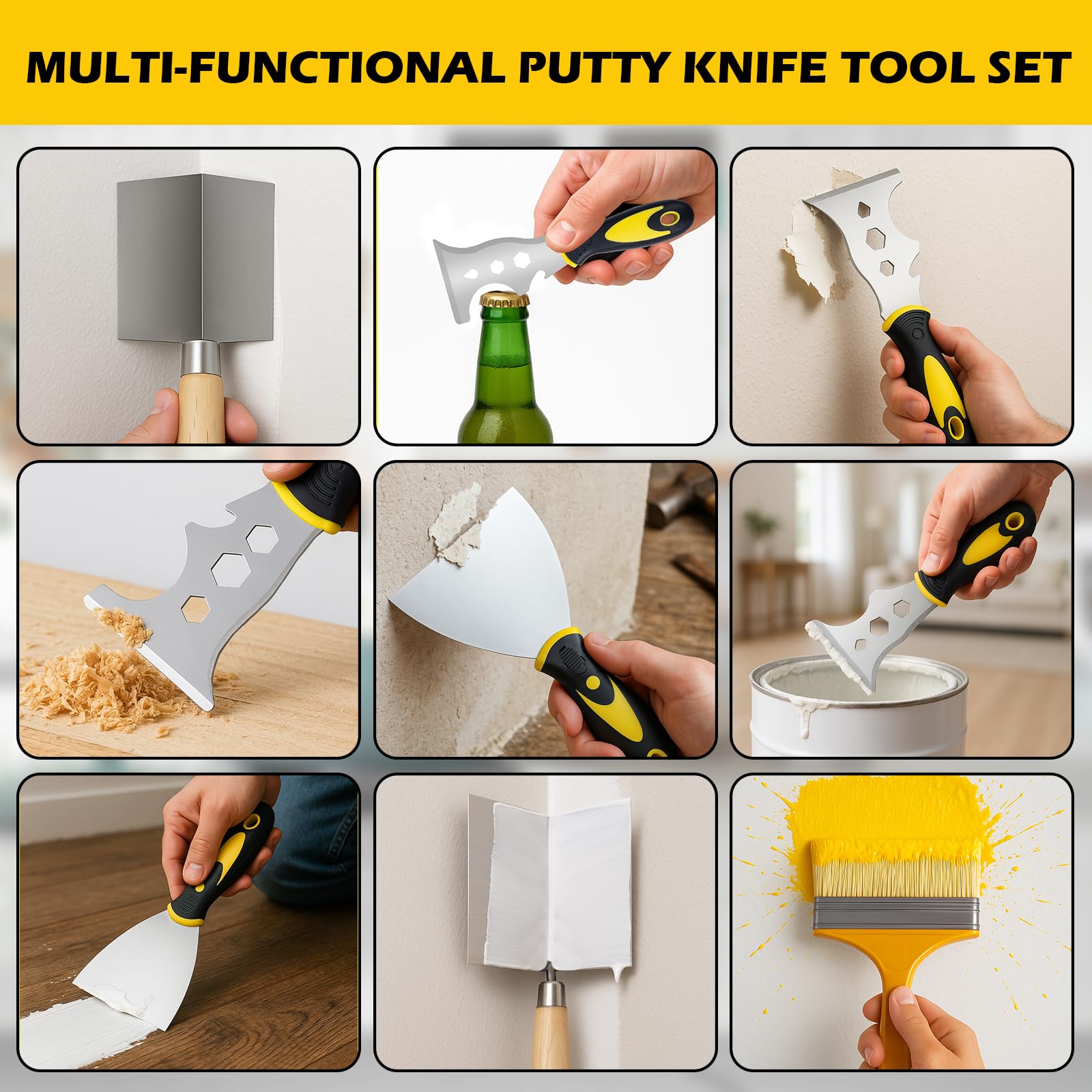 Set di 18 coltelli per stucco, coltello per cartongesso, Espatulas per cartongesso con padella per fango, 2,5 cm, 5,1 cm, 7,6 cm, 10,2 cm, 12,7 cm, 15,2 cm, 17,8 cm, 25,4 cm, 35,6 cm, cazzuola