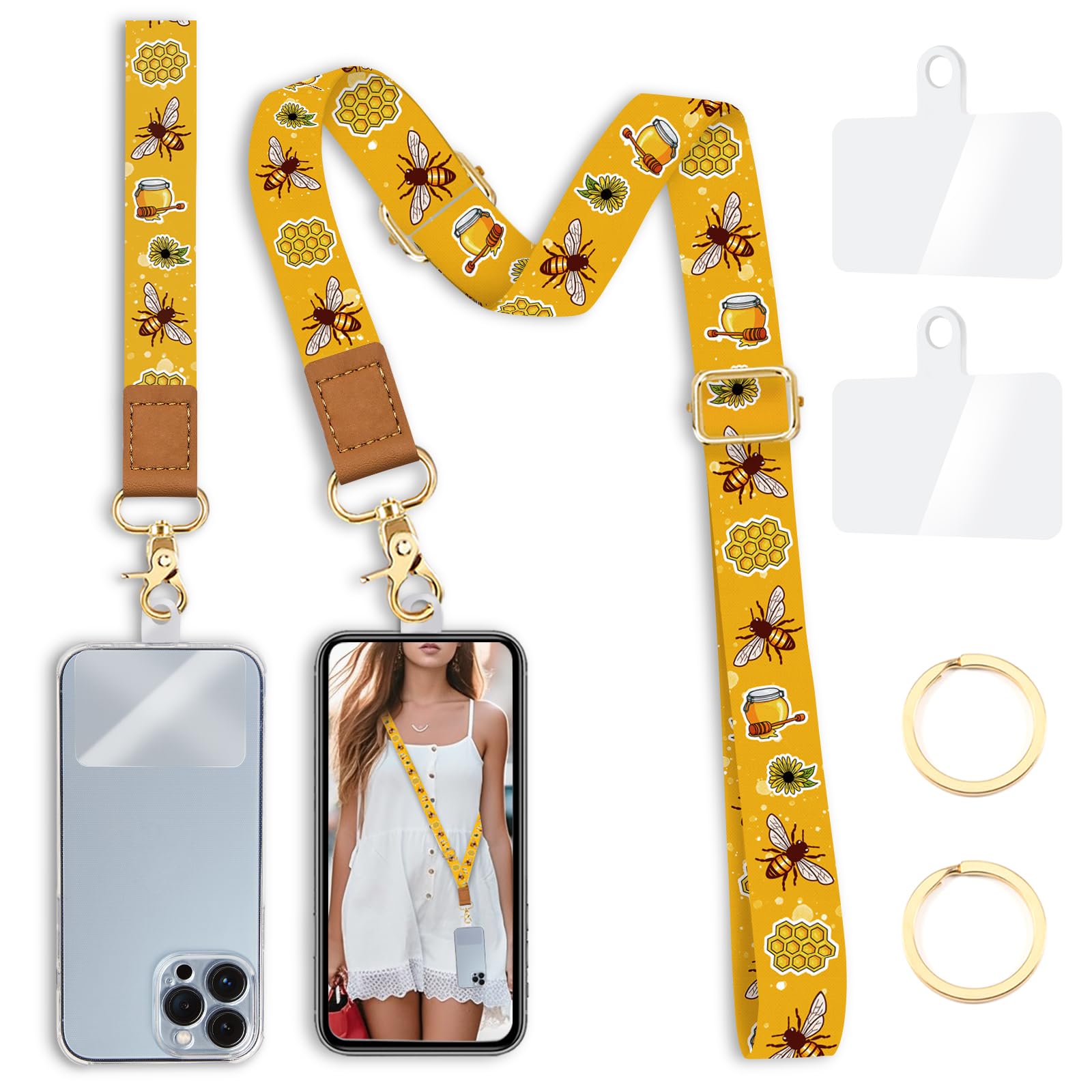 Yonlevres Phone Lanyard Crossbody Strap Wrist Neck Adjustable Women Bee