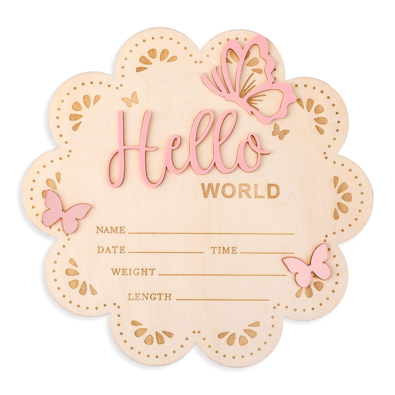 NQEUEPN Carte Mensuelle Bebe Bois, 15,5cm Panneau Hello World en Bois Cartes Étapes Bébé Plaques de Nom de Naissance pour Nouveau-Nés Accessoires Photo pour Fête Prénatale Crèche (Rose)
