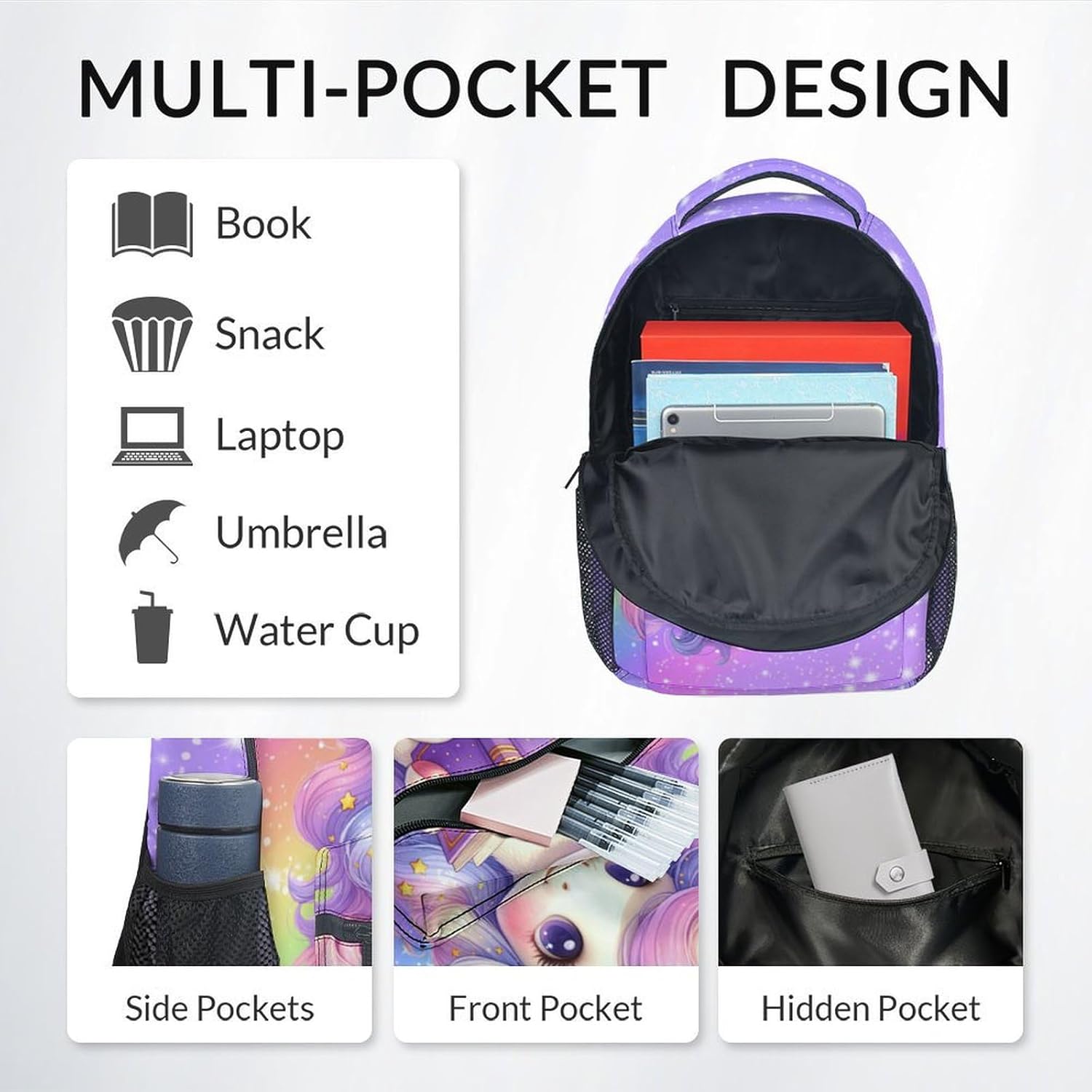 Girls Backpack, Unicorn Backpacks for Kids, 17" Toddler Bookbag for Elementary Preschool Kindergarten, Cute Rainbow School Bag