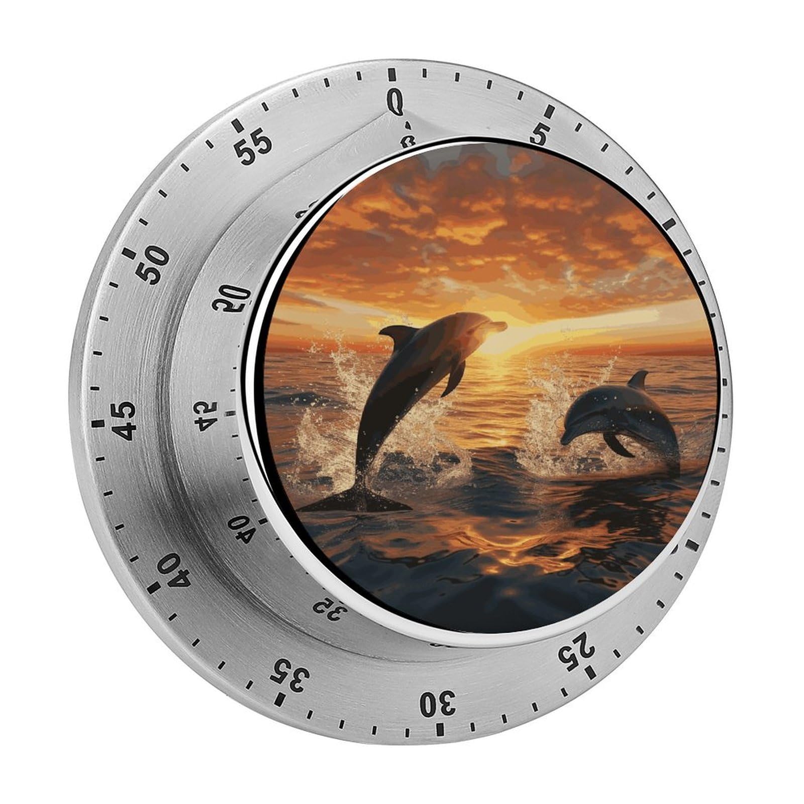 Dolphins Jumping Out of The Water at Sunset Timer Exquisite Stainless Steel Magnetic Timers Waterproof Durable Mechanical Countdown Countup for Loud Alarm for Baking Grilling Studying