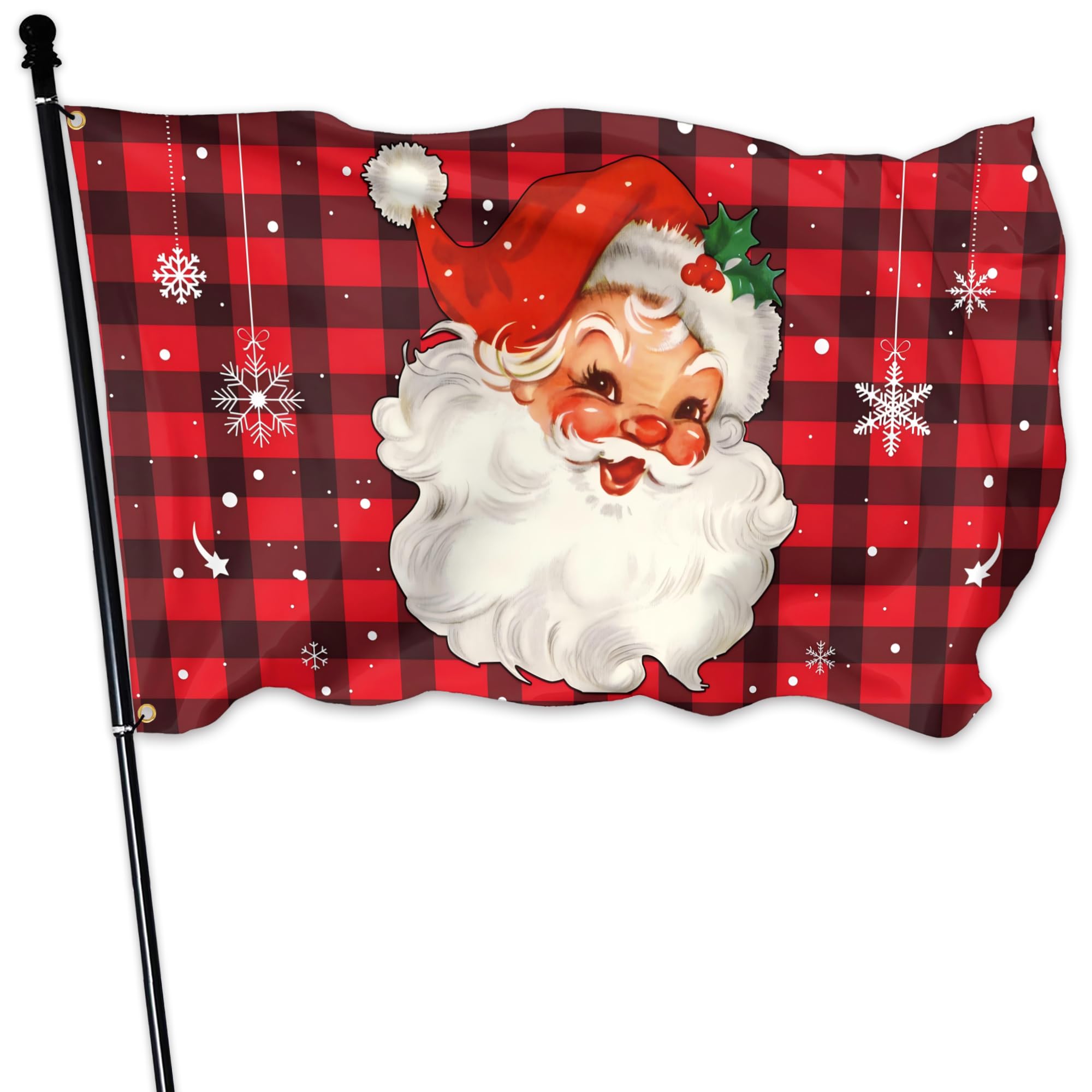 Christmas Flags 3x5 Ft Outdoor Double Sided Buffalo Plaid Santa Claus Flag Snowflake Winter Flags for Outside Xmas Yard House Indoor Holiday Party