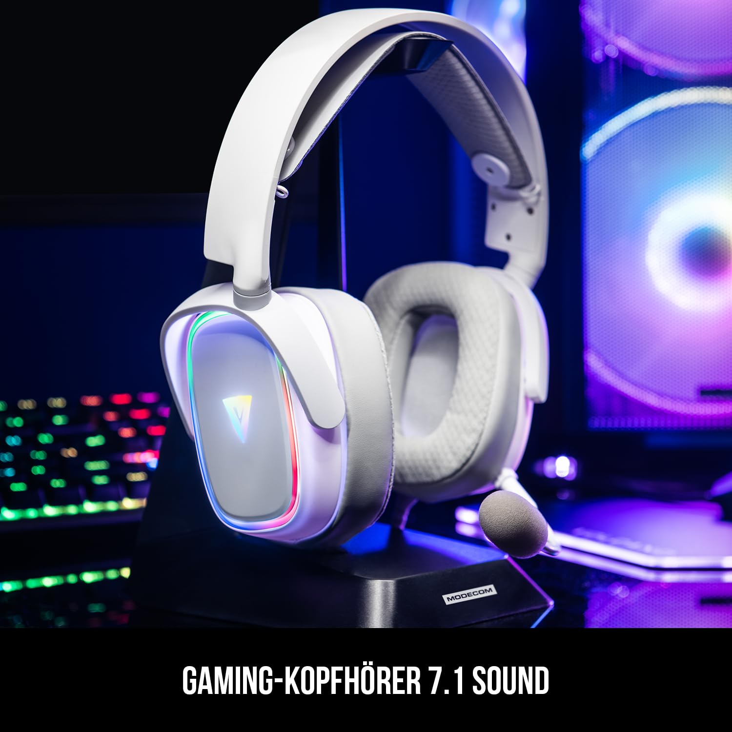 Modecom Volcano MC-899 Prometheo - Cuffie LED RGB bianche 7.1 Virtual Sound, microfono rimovibile.