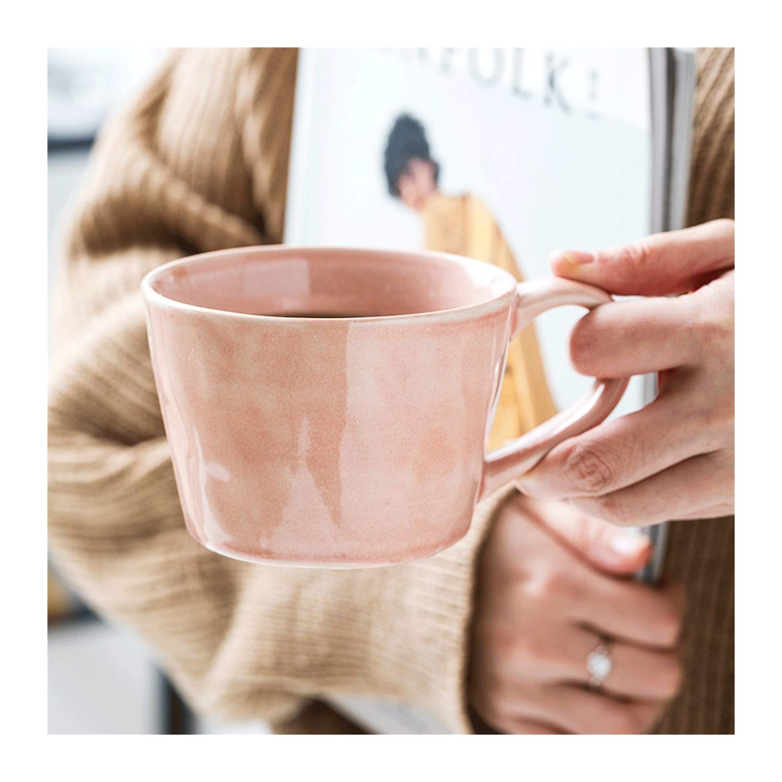 NZPOST Tazza da caffè Tazza Rosa Coppia Calibro Grande Manico ad Arco Tazza in Ceramica 350ml Tazza da caffè Ragazza Ufficio Quotidiano Tazza da tè per Uso Domestico Tazza da a