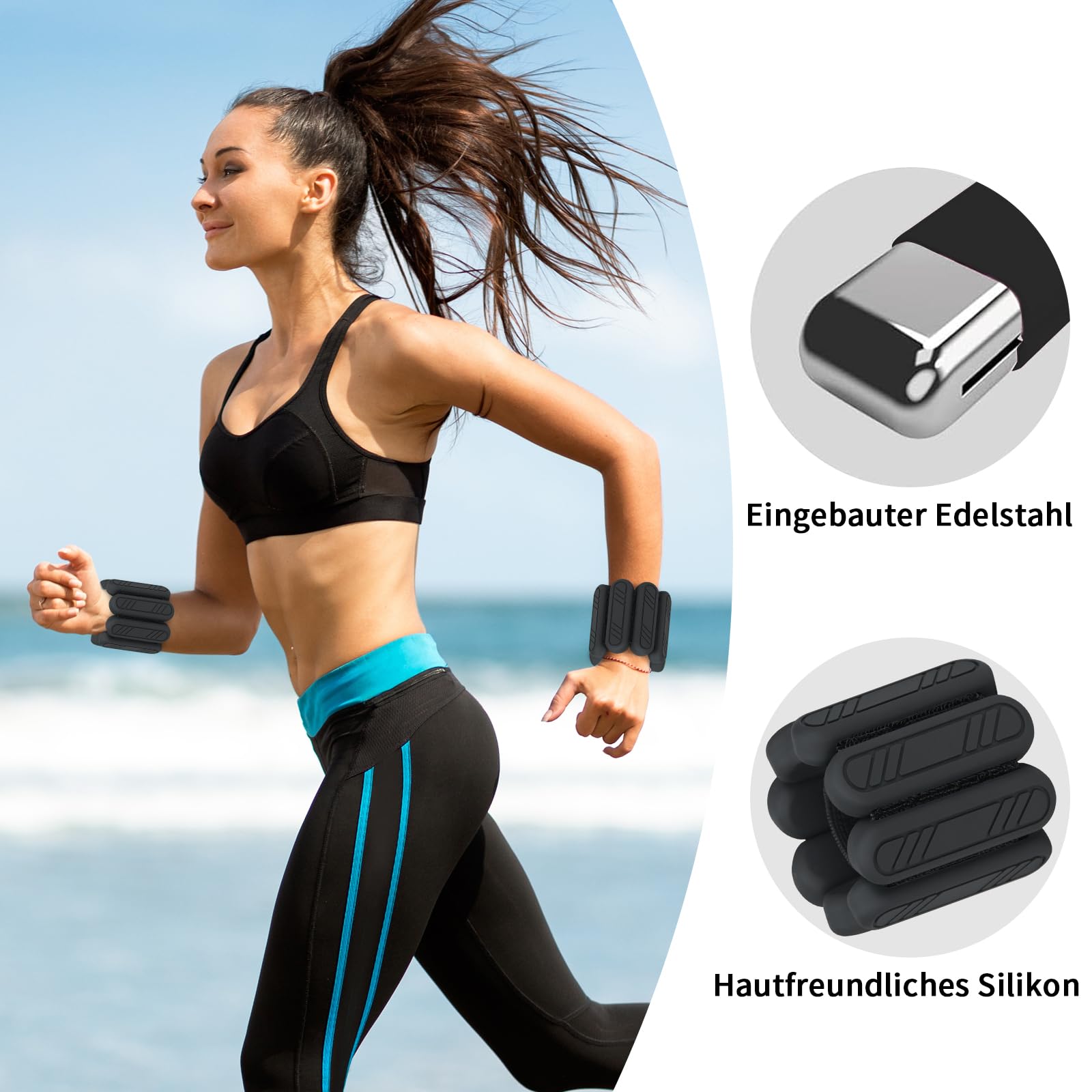 2 stuks verstelbare polsgewichten enkelgewichten set voor oefening wandelen joggen yoga aerobics pilates gewichtdragende armband fitness polsband (zwart, 1LBS/stuk