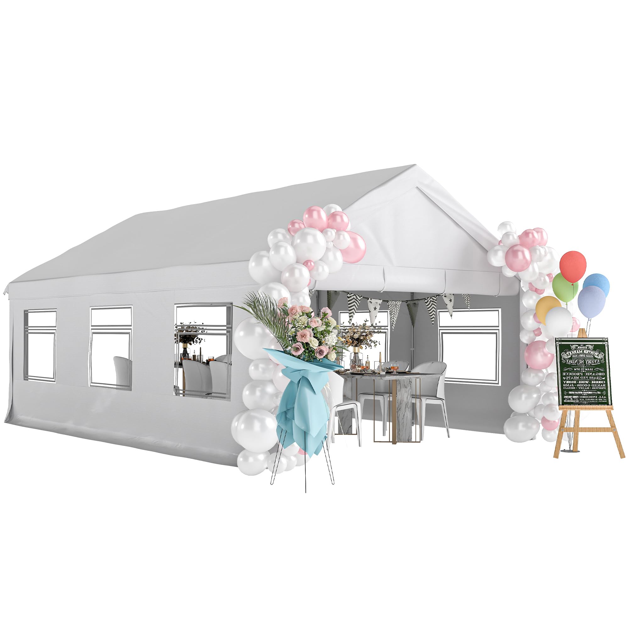 Outsunny Tendone per Feste 4x6 m con Pareti Laterali, Gazebo da Giardino in Acciaio Zincato a Caldo con 2 Porte a Cerniera, 6 Finestre, Corde, Gazebo da Esterno per Matrimoni Eventi, UV30+, Bianco