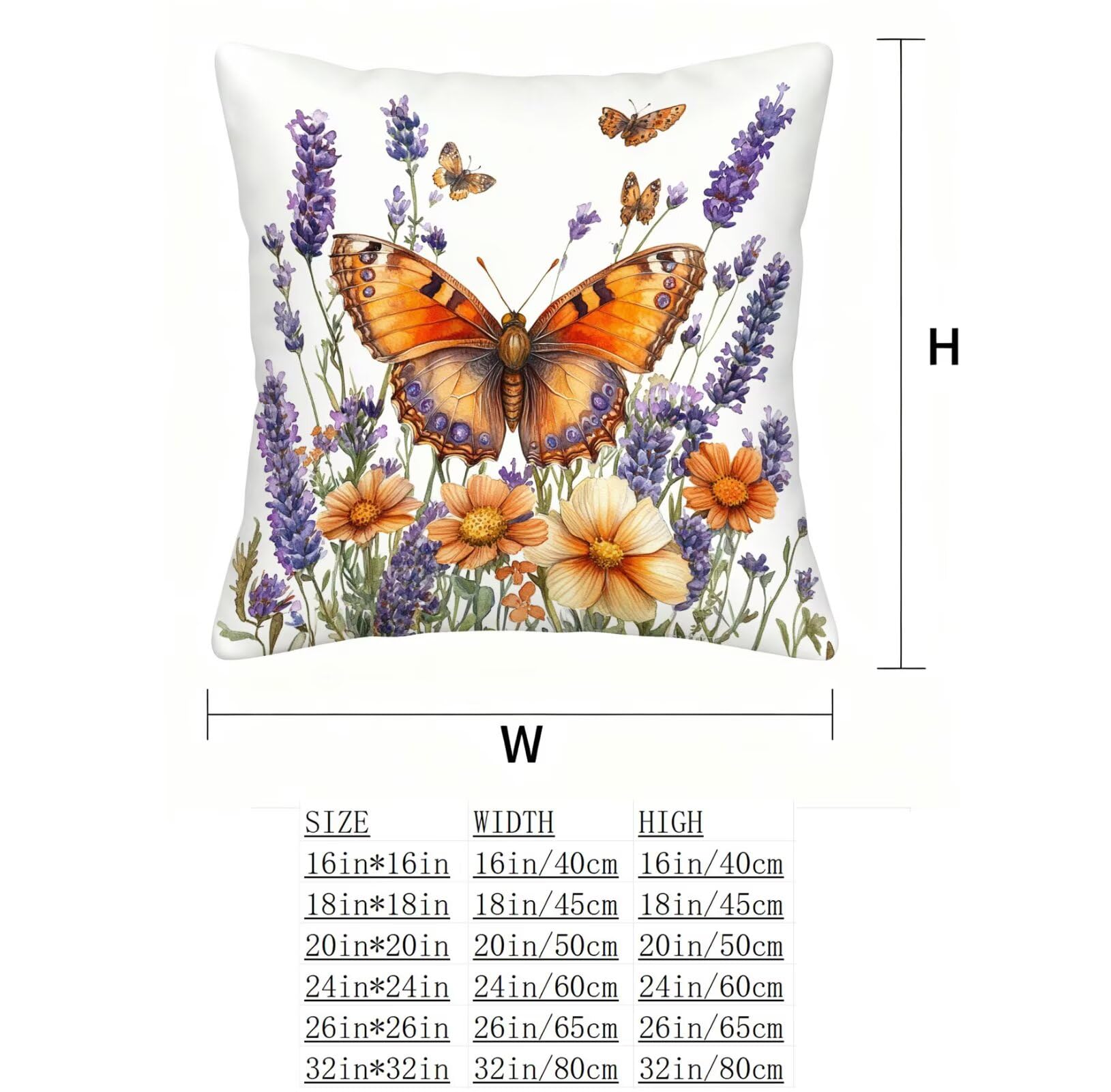 Pomarańczowy Poszewka na poduszkę 80 x 80 Motyl Poszewka na poduszkę 80 x 80 Poduszka Sofa Pościel Poszewki Kwadratowe Poszewki na poduszki Zestaw 4 Ochraniacze na szyję i szyję, do ogrodu Sypialnia E