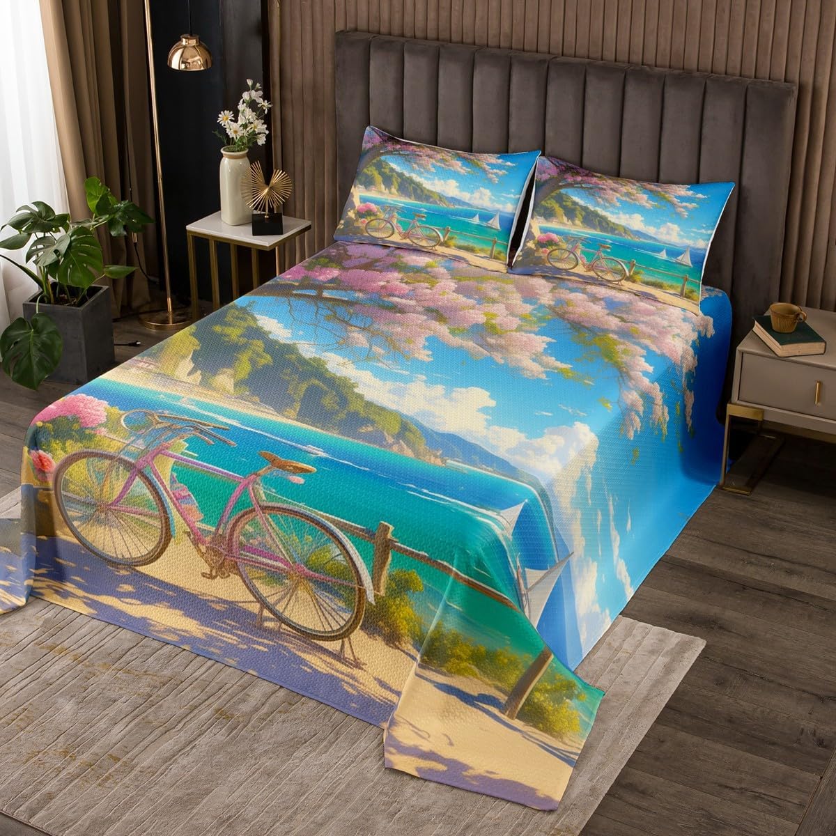 Coastal Style Quilt Set for Kids Teens,Starfish Pearl Shell Conch Bedspread,Ocean Beach Bed Cover Blue Bedding Set Decorative Quilted Coverlet Set,Twin Size