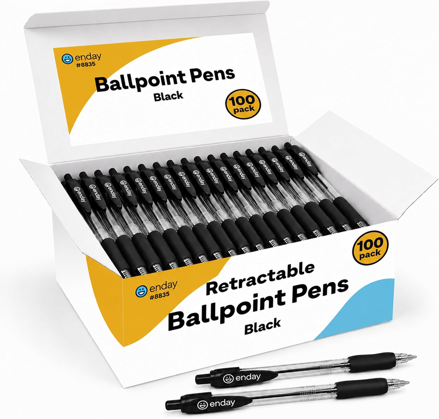 Enday Bulk Pens Ballpoint (100 Pack) Black – Retractable Ballpoint Medium Point 1.0mm, Smooth Writing No-Smear, Soft Grip Click, Office School Supplies, Retractable Pens Bulk