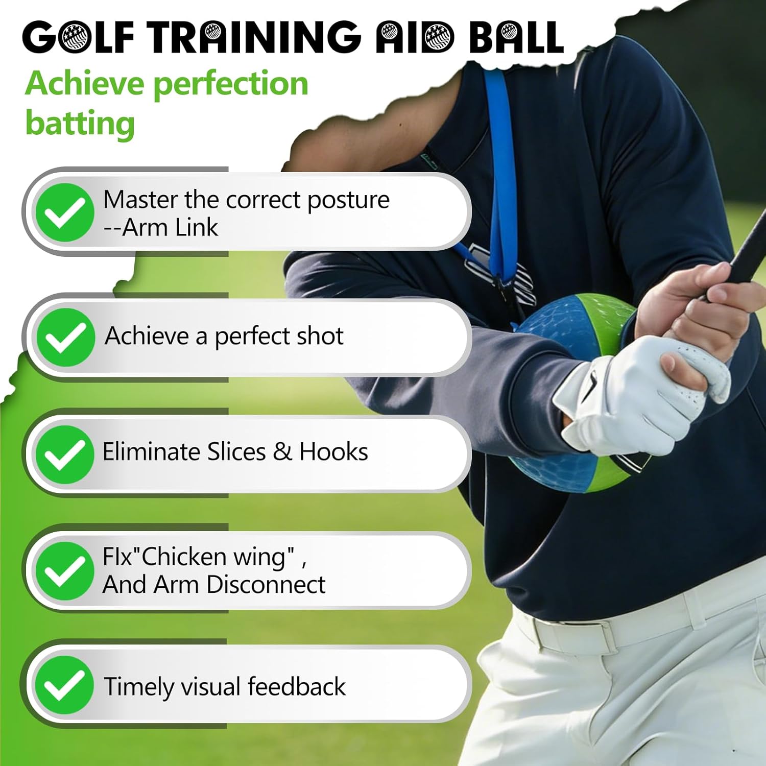 Golf Training Aid Ball, Golf Training Ball Between arms Optimize Impact Accuracy and Swing, Fix Slicing, Scooping & Chicken Wing, Make Training efficient Golf Swing Trainer