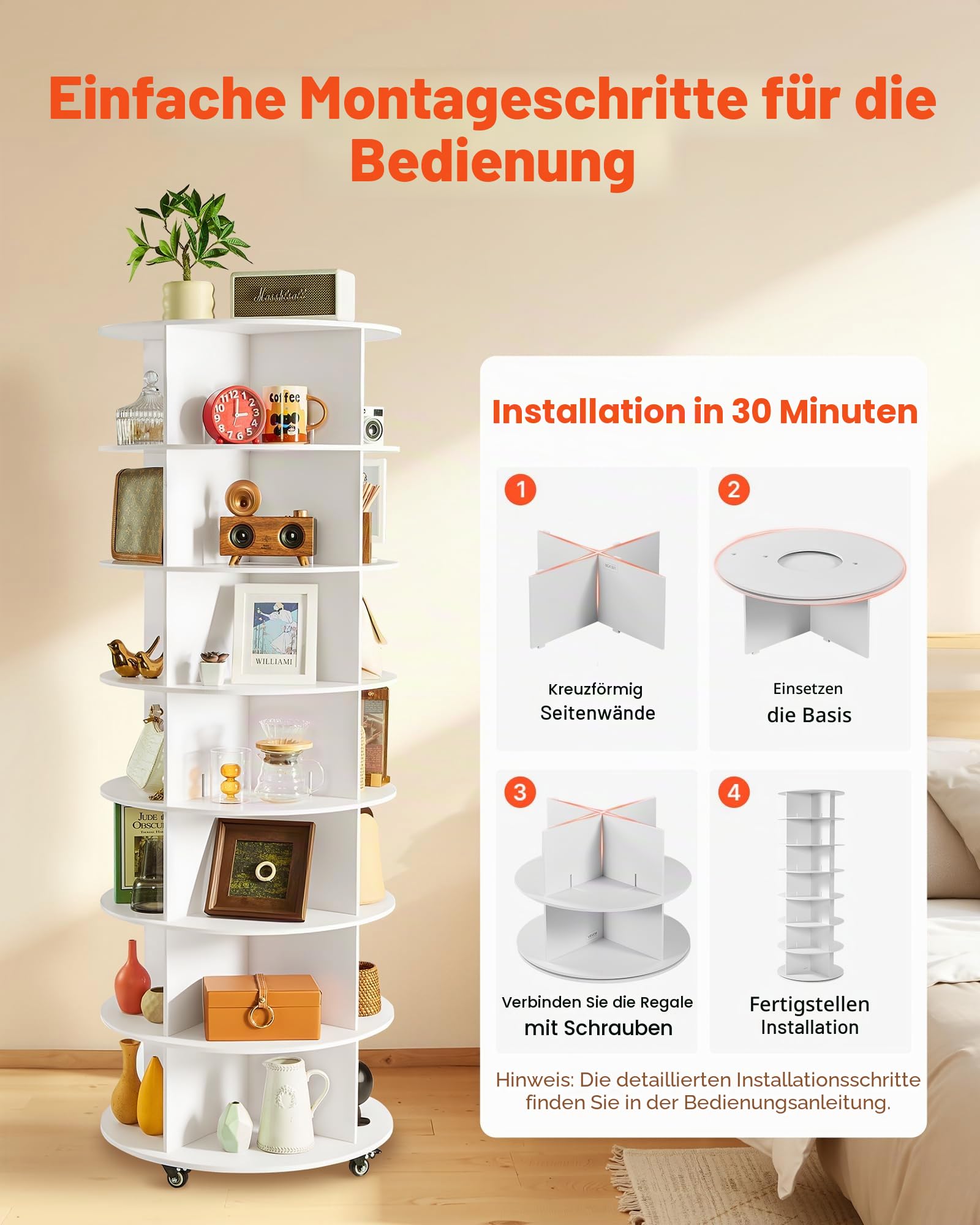 VEVOR Schuhregal Schuhschrank für 28 Paar Schuhe (7-stöckig) 360° drehbar, Schuhaufbewahrung mit Rollen, Schuhablage für Schlafzimmer Wohnzimmer Eingangsbereich, Weiß 598 x 598 x 1670 mm