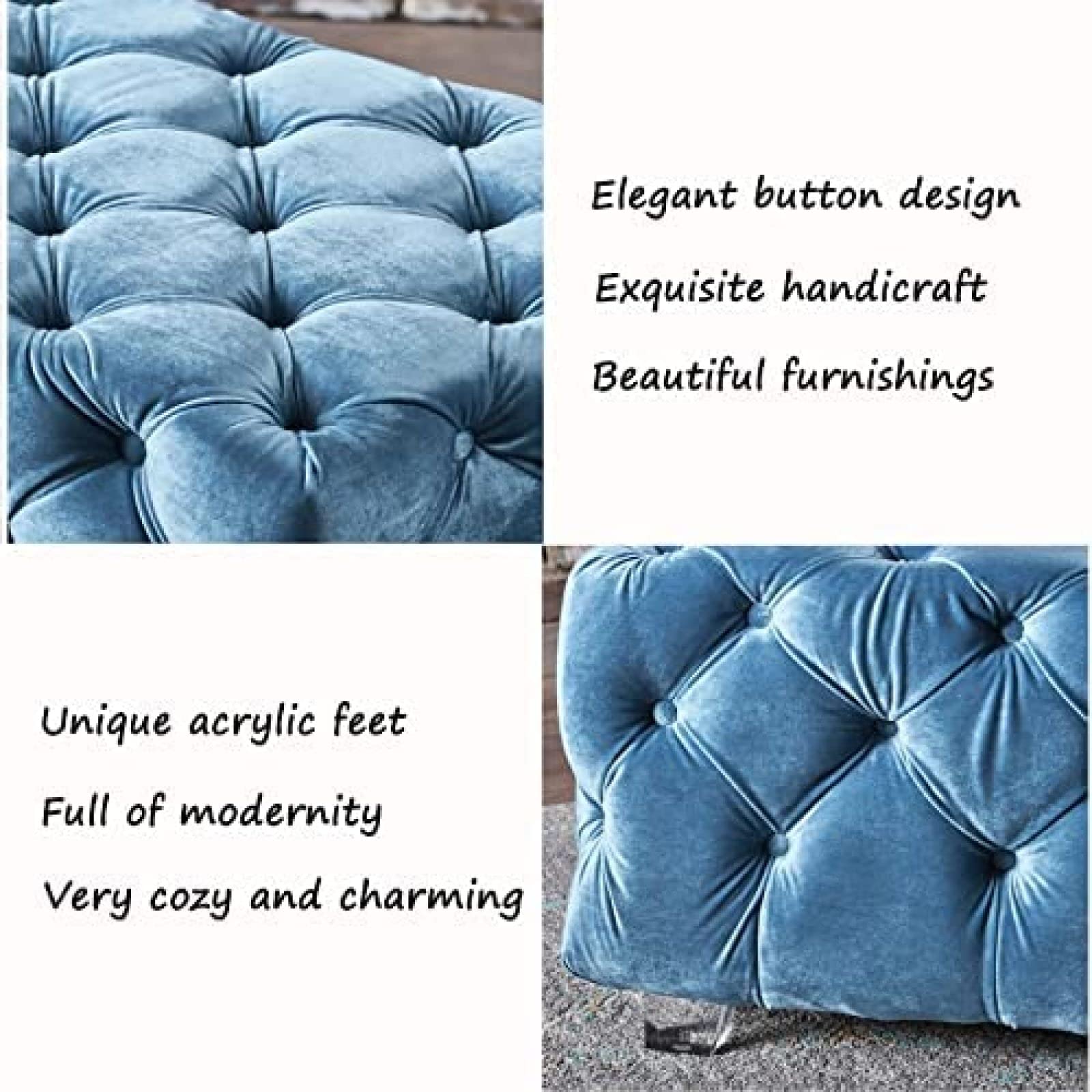Repose-pieds ottoman moderne en velours - Banc touffeté chic pour canapé ou lit - Design rétro élégant avec pieds en acrylique - Assise confortable - 100 x 40 x 40 cm