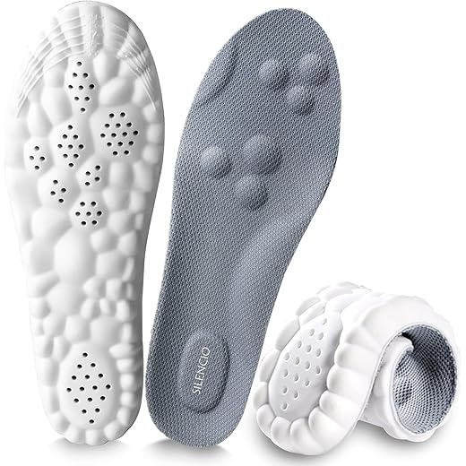 SILENCIO Memory Foam Shoe Insole, Shock Absorption Sports Inserts Anti-Slip Cropable Insoles Arch Support Orthotic Insoles Soft Elastic Insoles for Men Women (EU 40-45)