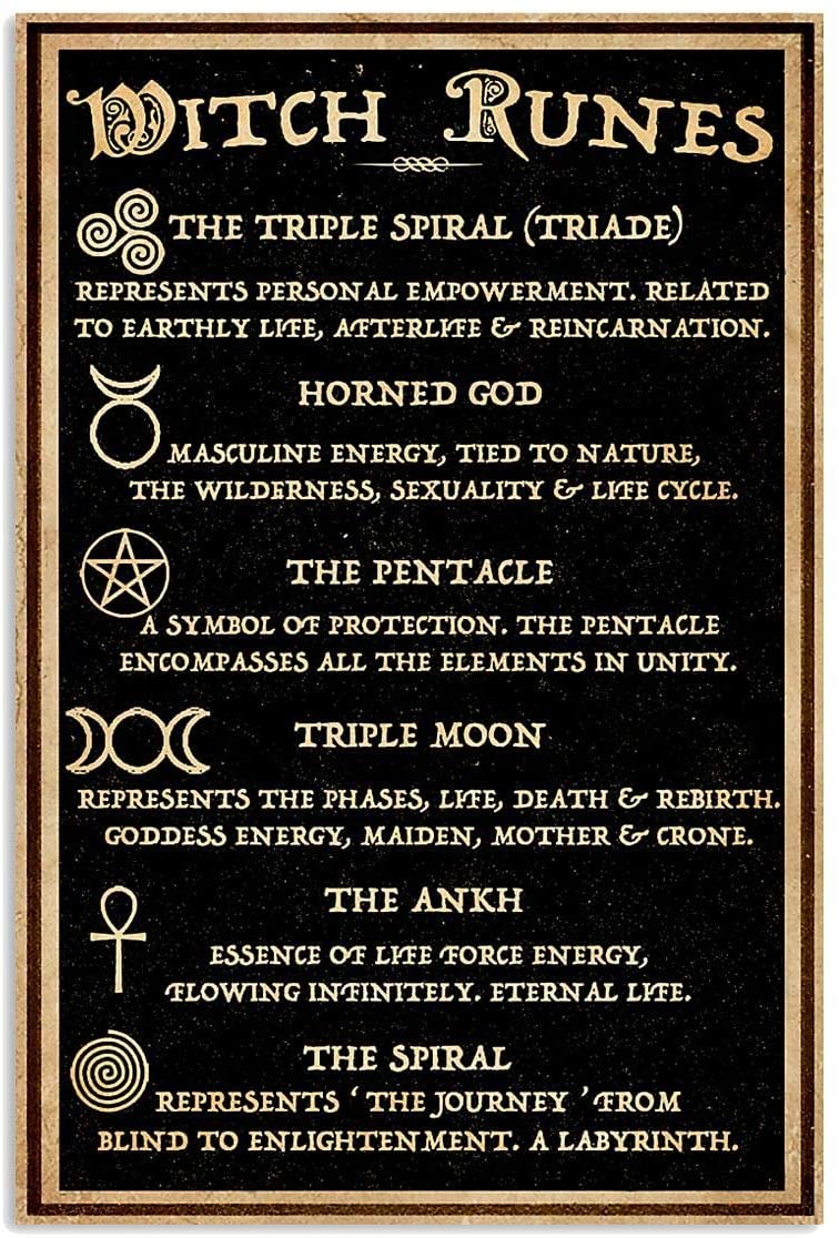 Huand Metal Knowledge Signs Witch Runes Knowledge Wall Art Retro Tin Sign Metal 12 inch x 16 inch x 0.16 inch