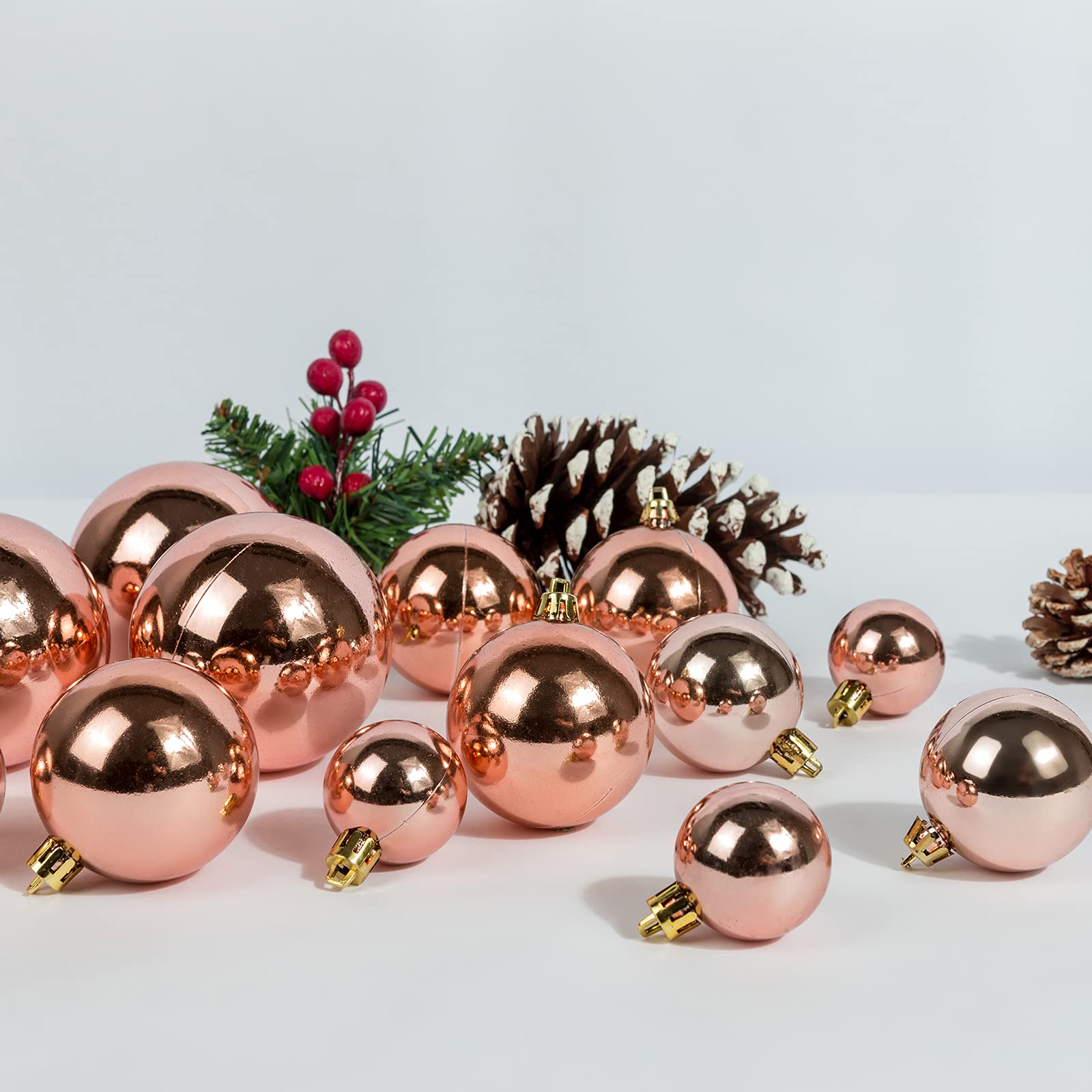 AMS Adornos chapados en bolas de Navidad de 40 quilates, colección de árbol para decoración de vacaciones, bodas, fiestas (brillo de 40 quilates, oro rosa)