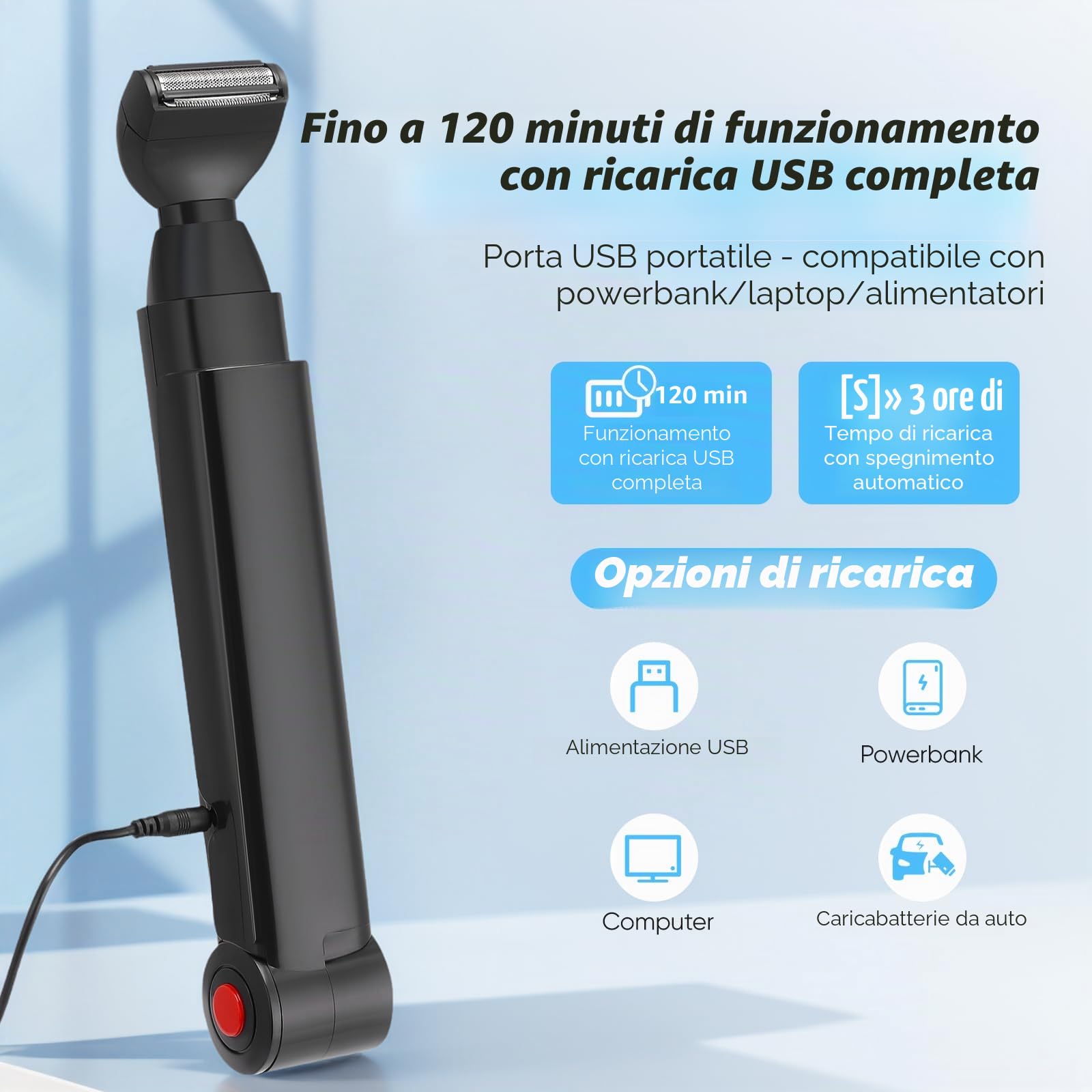 Rasoio elettrico per la schiena da uomo, con 2 testine di rasatura rimovibili e allungamento del braccio ergonomico, pieghevole, per la cura della schiena, del viso, del petto e delle spalle