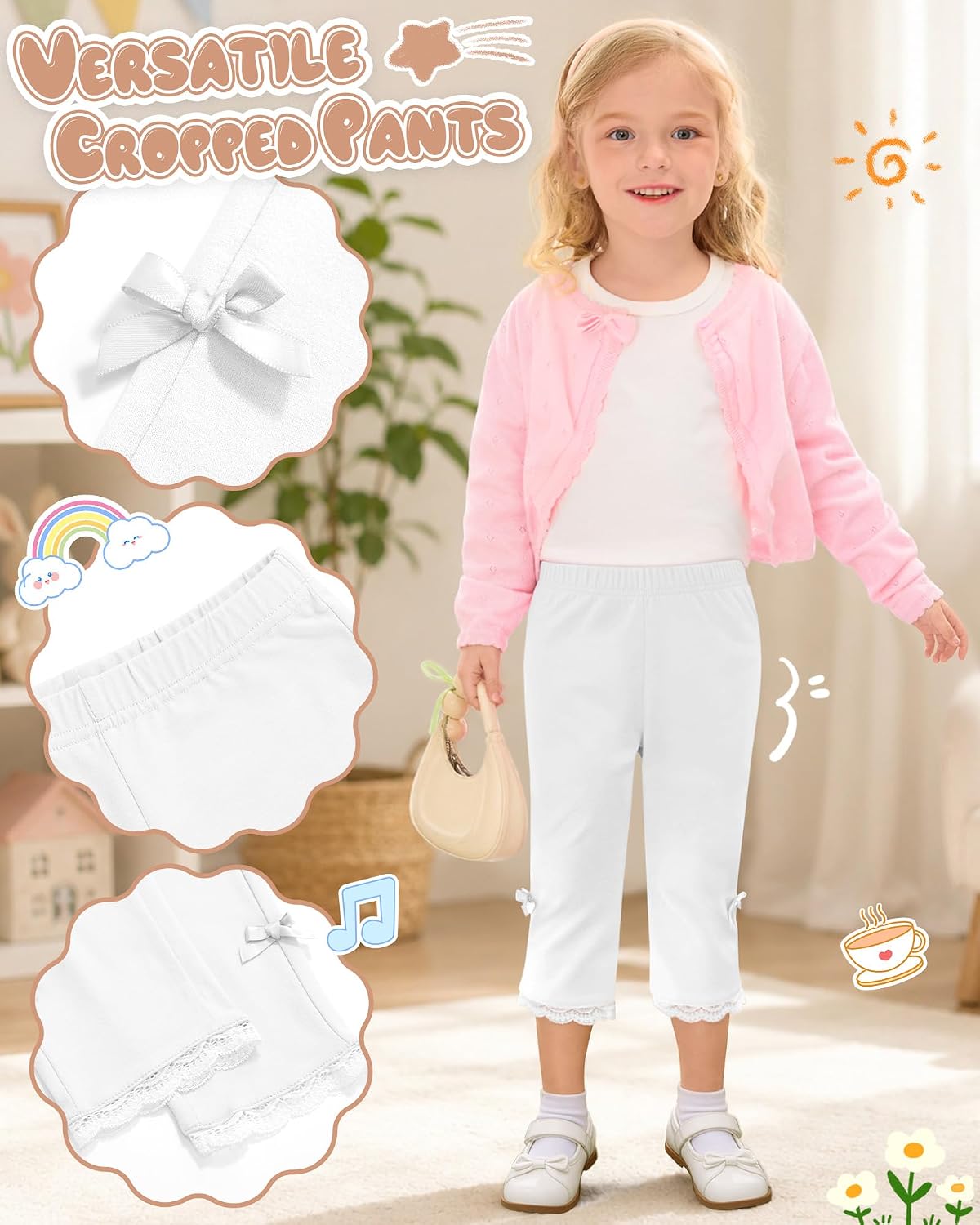 Yooo's Vivi Toddler Girls Capri Leggings 18M-5T Baby Elastic Waist Stretch Cropped Pants Infant Casual Basic Cute Trousers