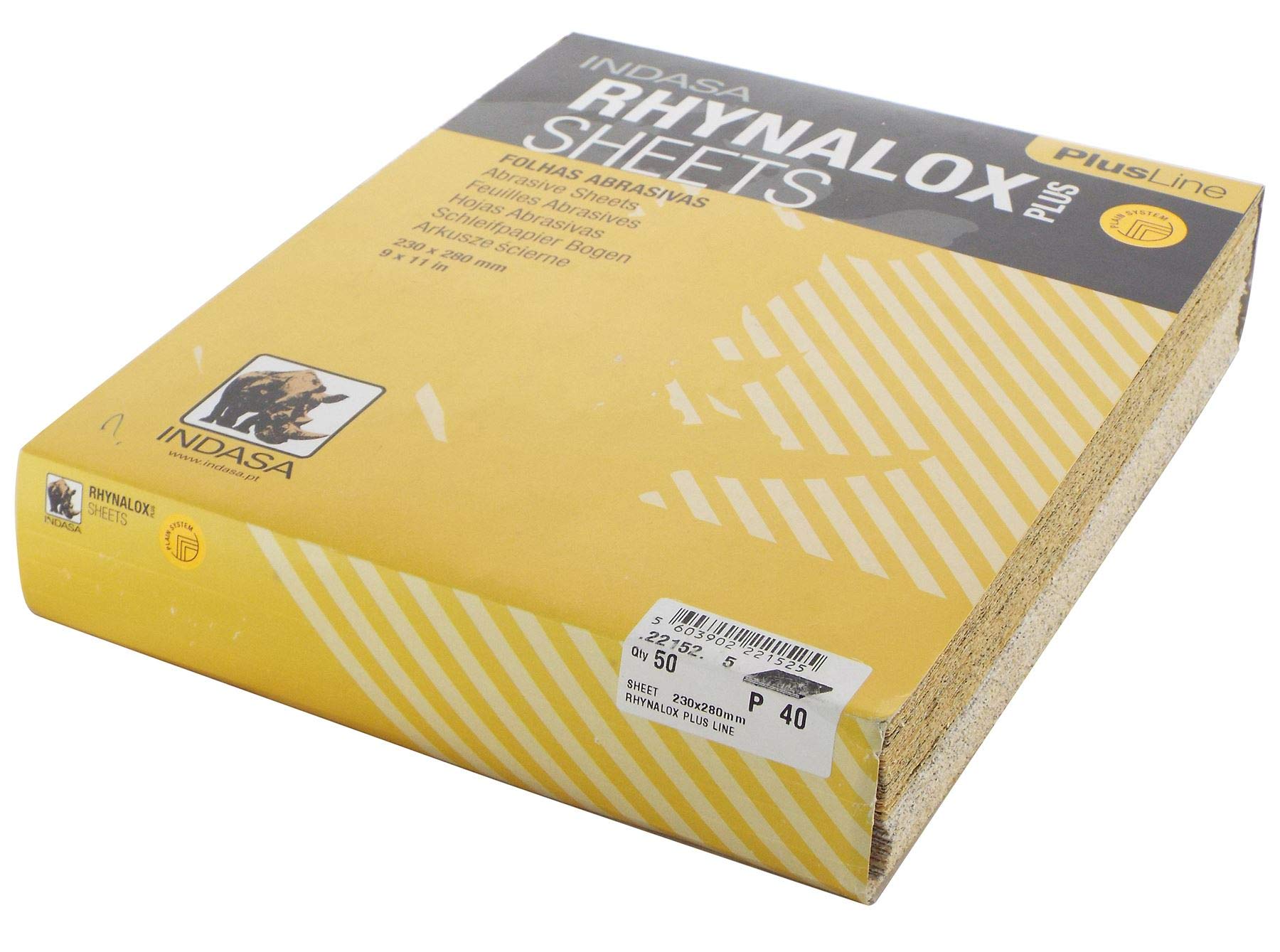 INDASARhynalox Plusline Production Paper P40 grit Sand Paper Sheets Pack 50 Automotive Refinishing Sandpaper Sanding Paper Sheets Solid 230mm x 280mm System