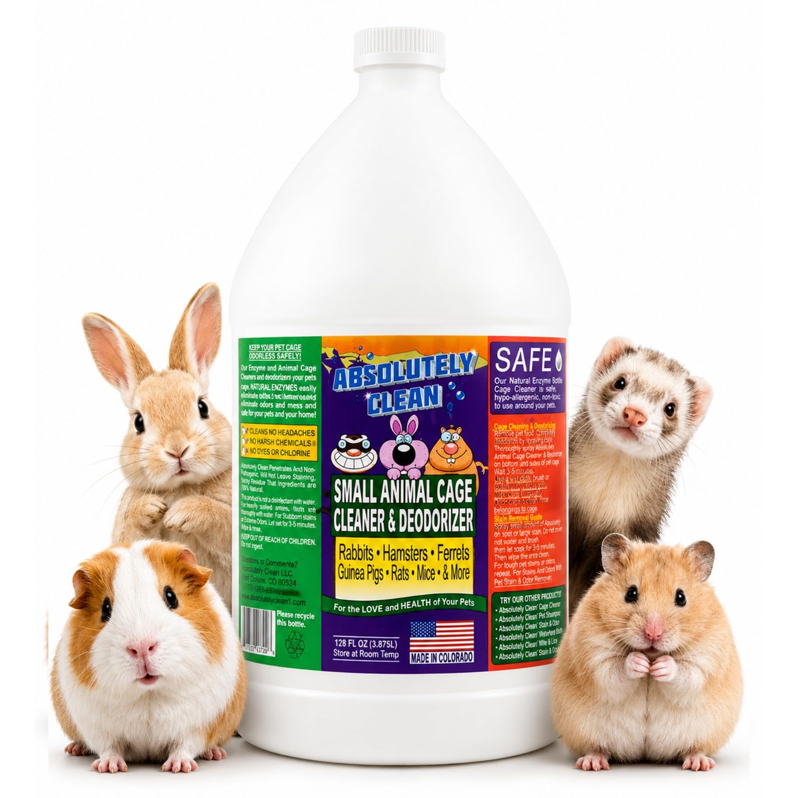 Absolutely Clean Amazing Small Animal Cage Cleaner, Just Spray/Wipe, Easily Removes Messes &amp; Odors - Hamster Cages, Mice, Rat Cage, Guinea Pig Cage, Rabbit Cage, Ferret Cage, Dog Cage - USA Made