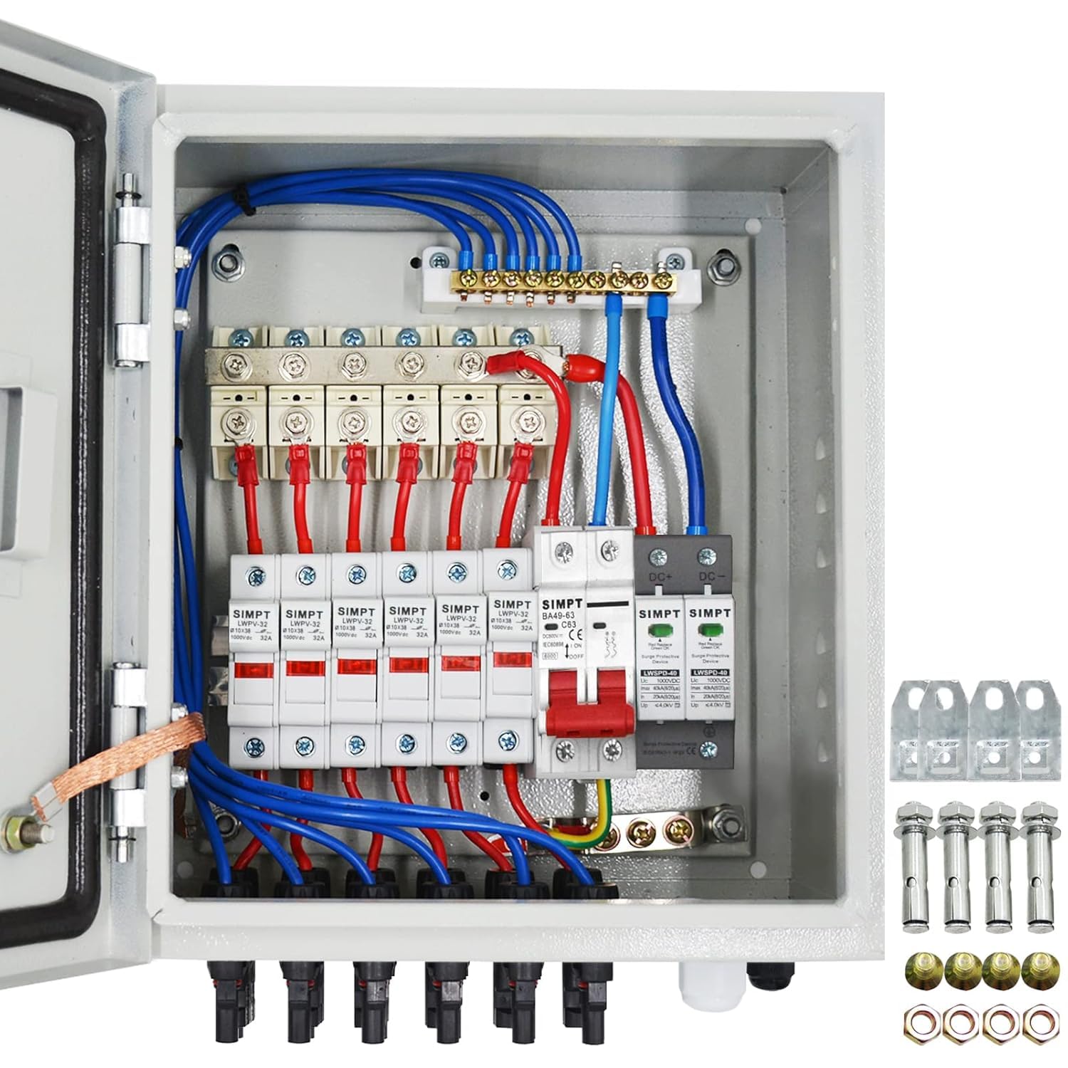Scatola di Giunzione Fotovoltaica a 6 Cavi e Interruttore Automatico da 63 A per Impianto Solare e Sistema Solare Off-Grid, Scatola di Giunzione Solare per Impianto Solare a Griglia