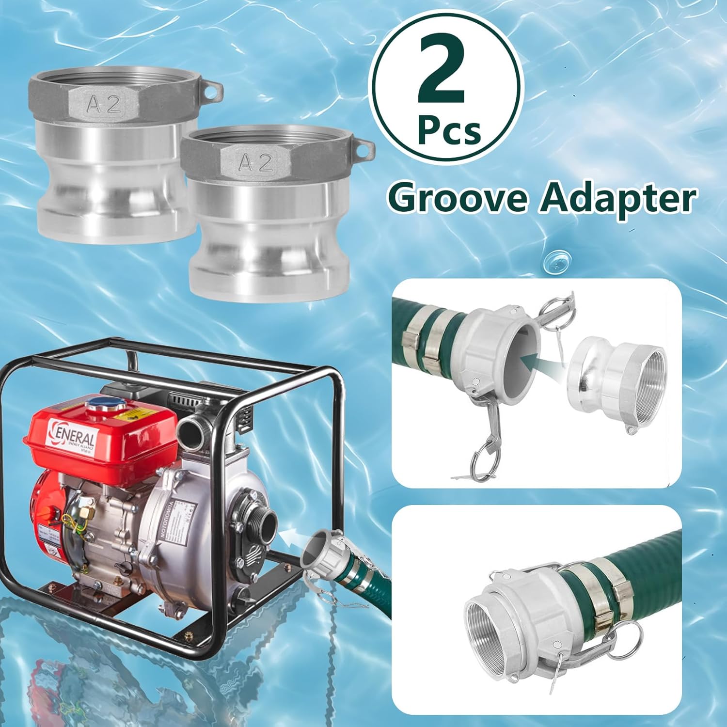 2” Discharge Hose Pump Kit for Backwashing and Drainage | 20’ Green Suction + 65’ Blue Discharge PVC Hoses with Carbon Steel Filter | Ready-to-Use Setup Saves Time & Effort