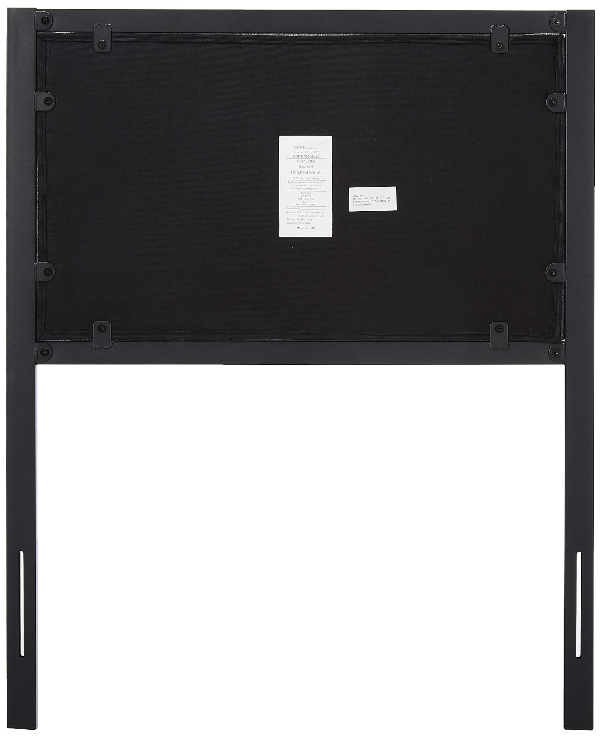 Zinus Anuar Banded Grey Upholstered Metal Headboard, Twin