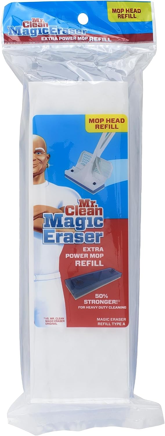 Mr. Clean Magic Eraser Extra Power Floor Mop Foam Refill Head with Water-Activated Micro-Scrubbers, White/Blue