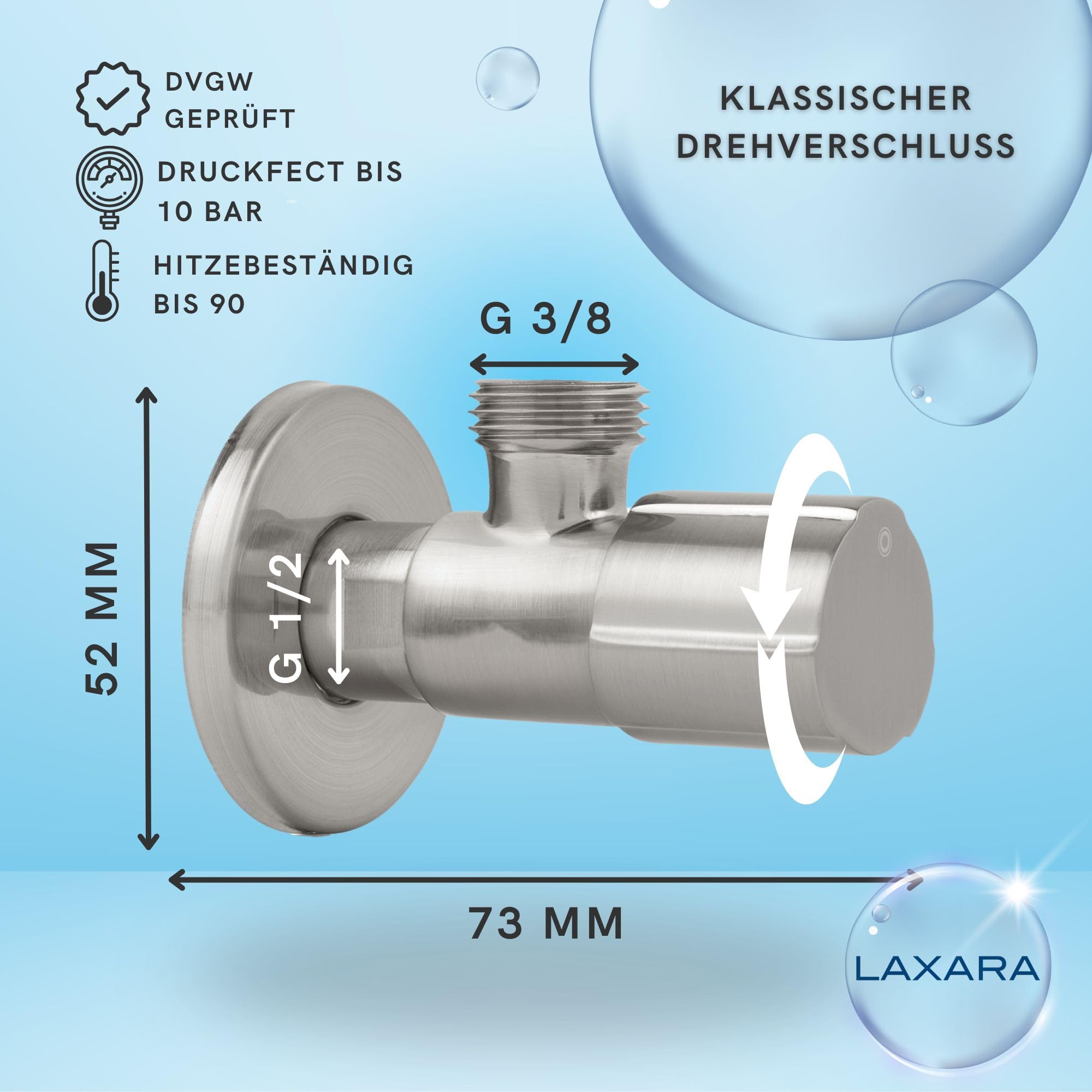 Premium Anschluss-Set Weiß Chrom – Eckventil 1/2" x 3/8", Flexschlauch 3/8" x M10, + Teflonband | DVGW-geprüft, für Küche, Bad & Trinkwasser | Für Wasserhahn, Küchenarmatur und Bidet | 40 cm