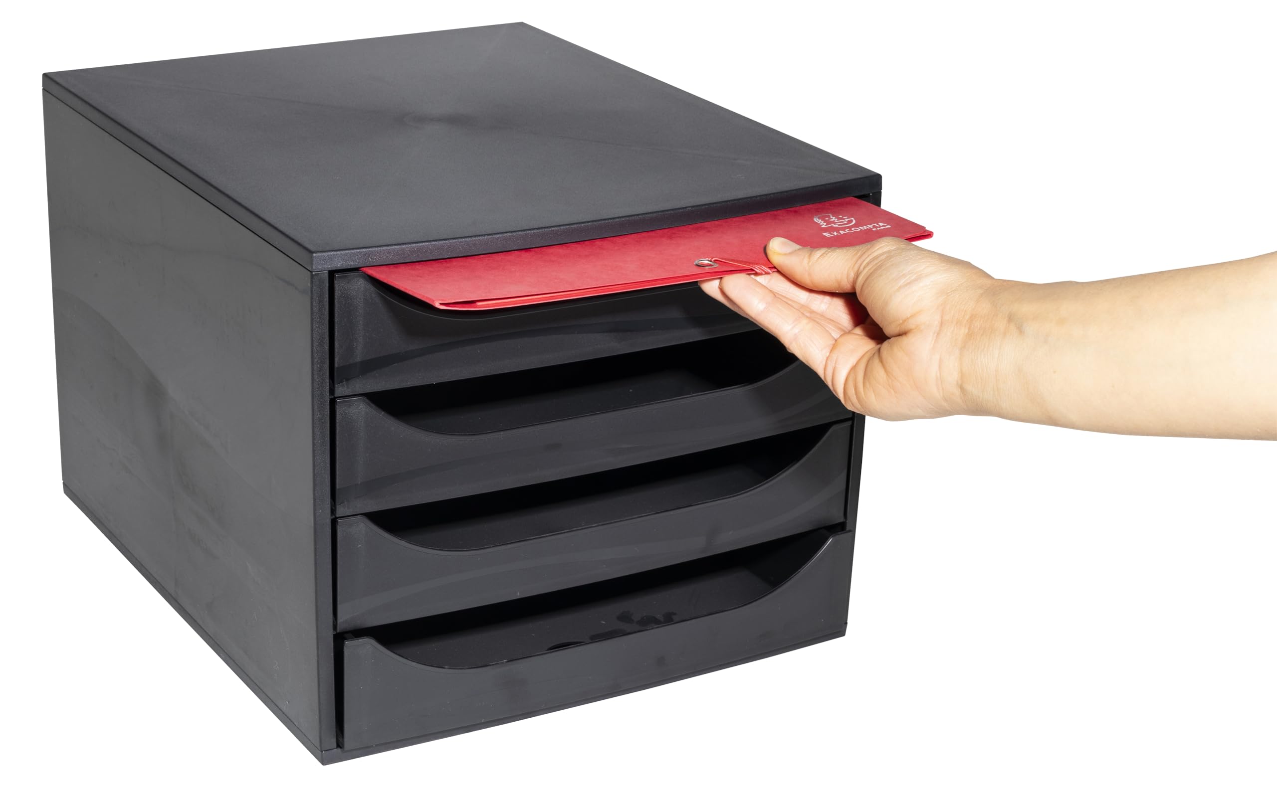Exacompta - Ref 228014D - Juego de cajones EcoBox - 248 x 284 x 234 mm, 4 cajones, apto para documentos A4+, apilable, función de parada de seguridad - EcoBlack
