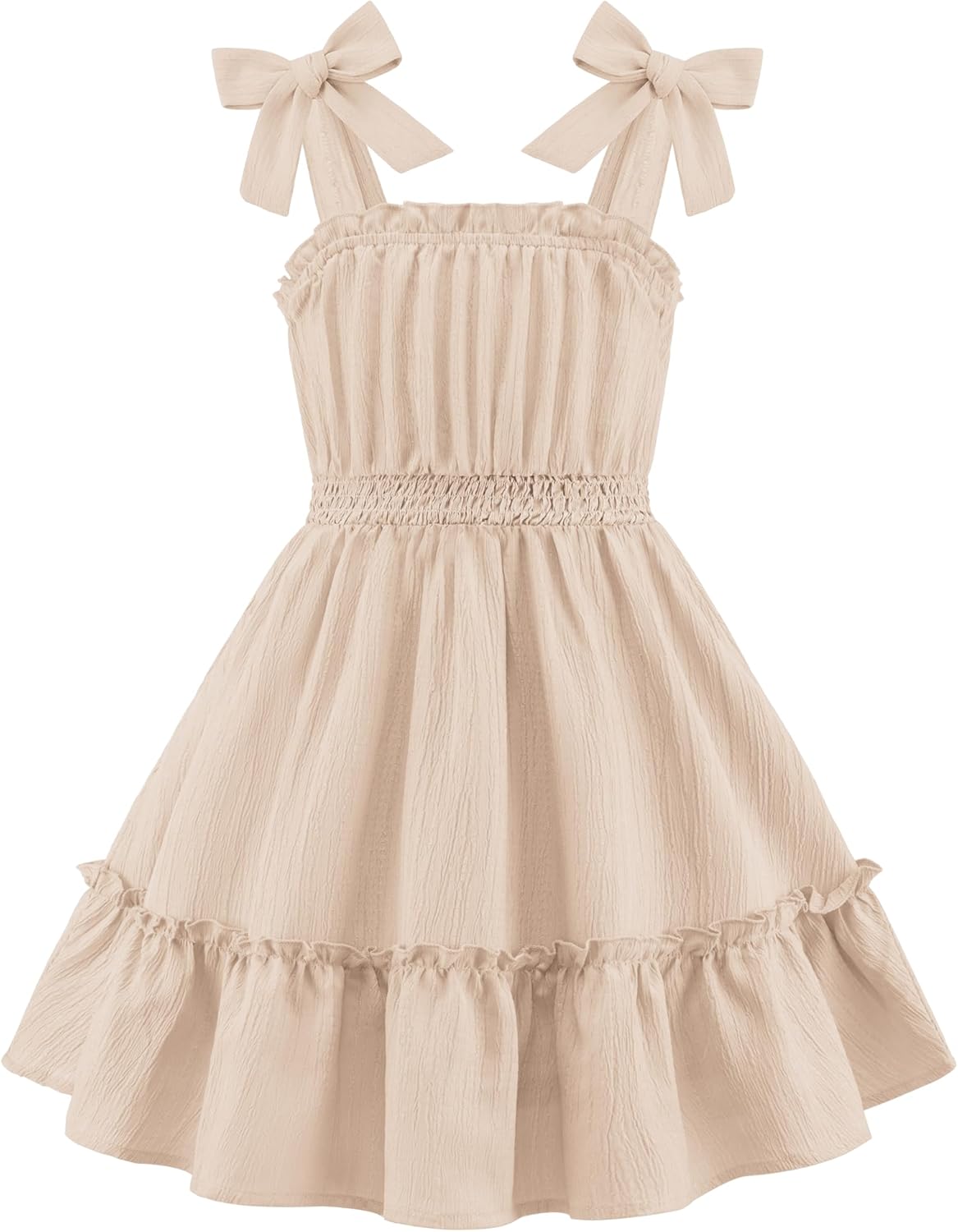 Arshiner Girls Summer Dress Bow-Tie Straps Sleeveless Flowy Ruffle Trim Boho Beach Casual Sundress