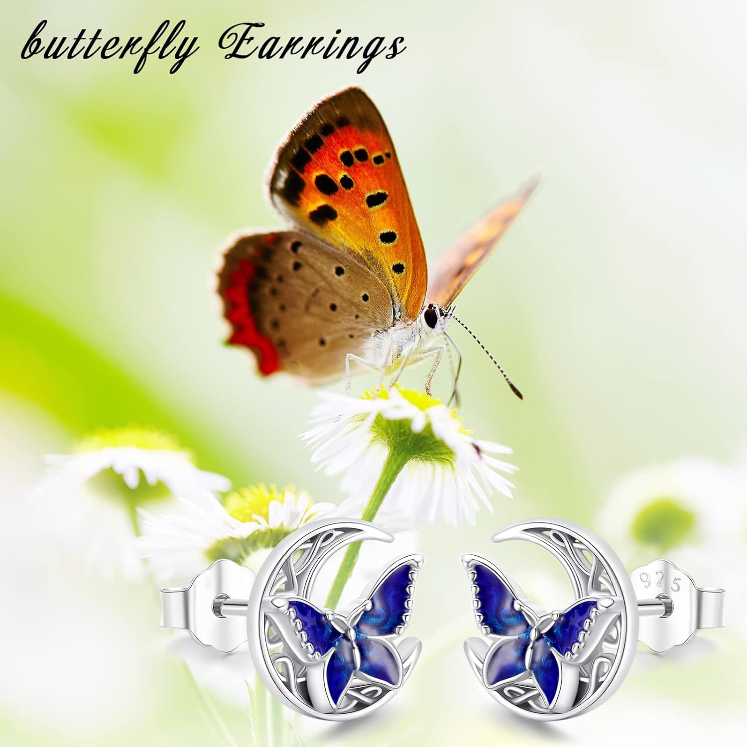 Butterfly Stud Earrings 925 Sterling Silver Celtic Moon Earrings Irish Celtic Jewelry Gifts for Women - Image 8